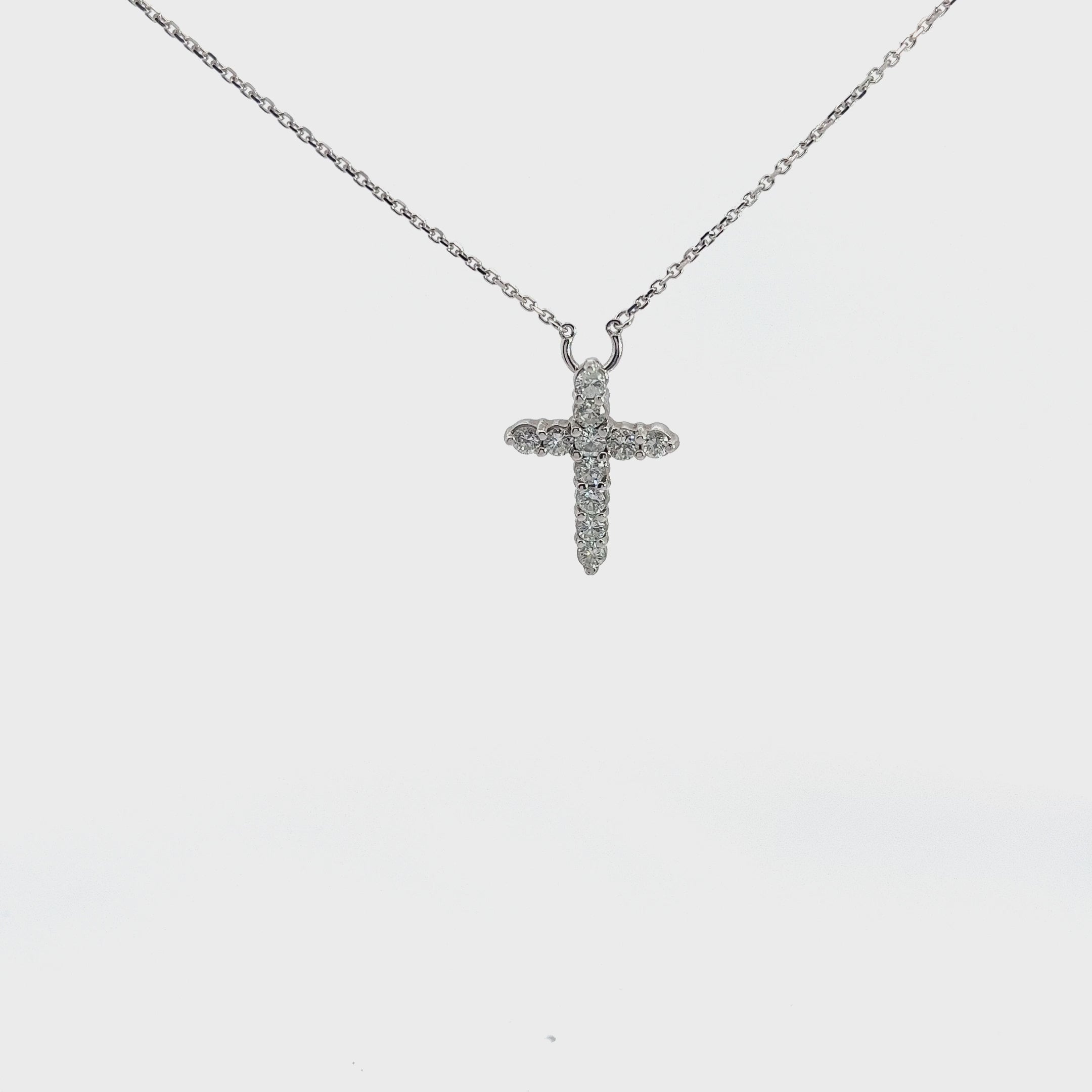 14k White Gold 1.00ct G SI1 Round Diamond Cross Necklace