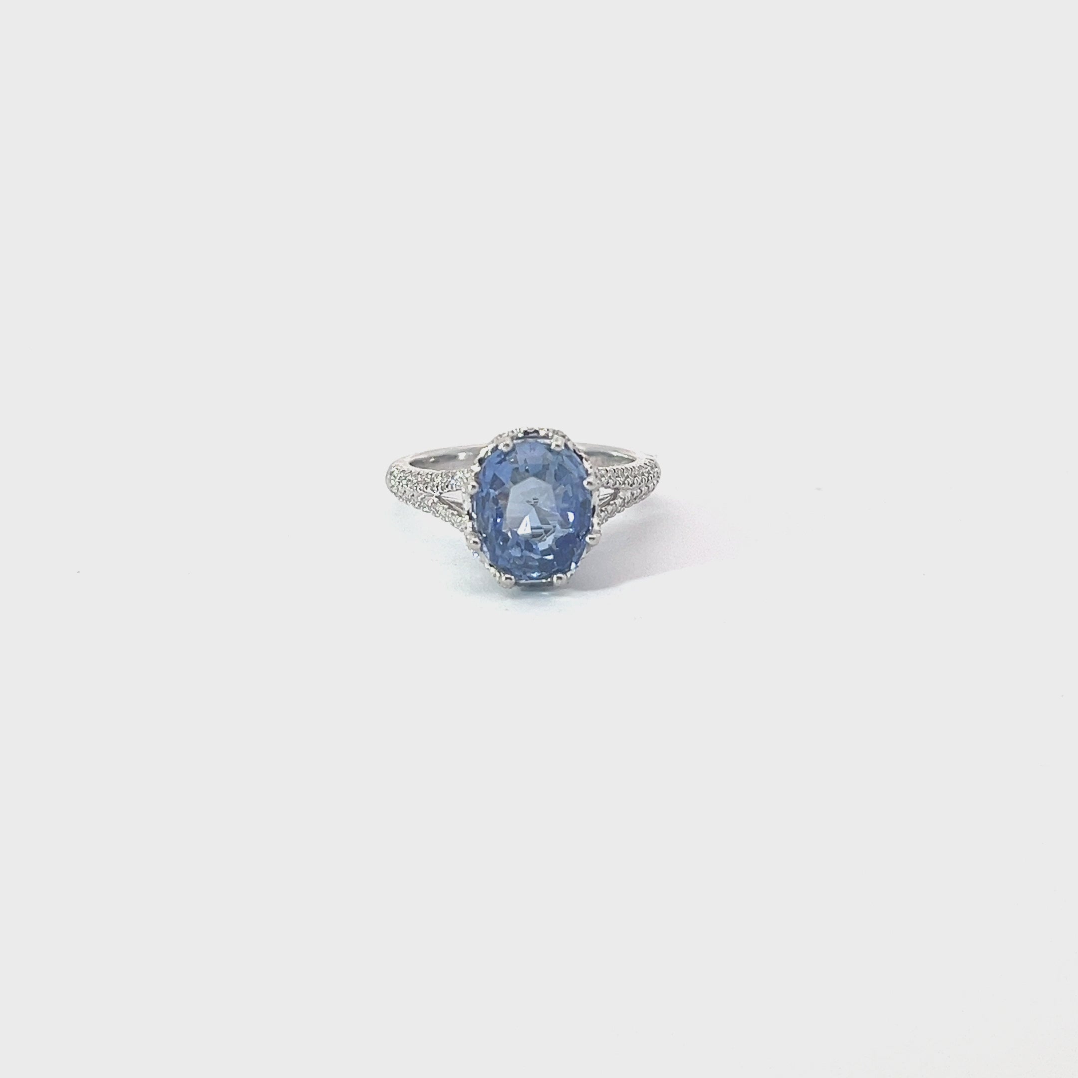 18k White Gold 4.14ct Cushion Blue Sapphire No Heat and .65ct Round Diamond Ring Certified By GIA #2235097997