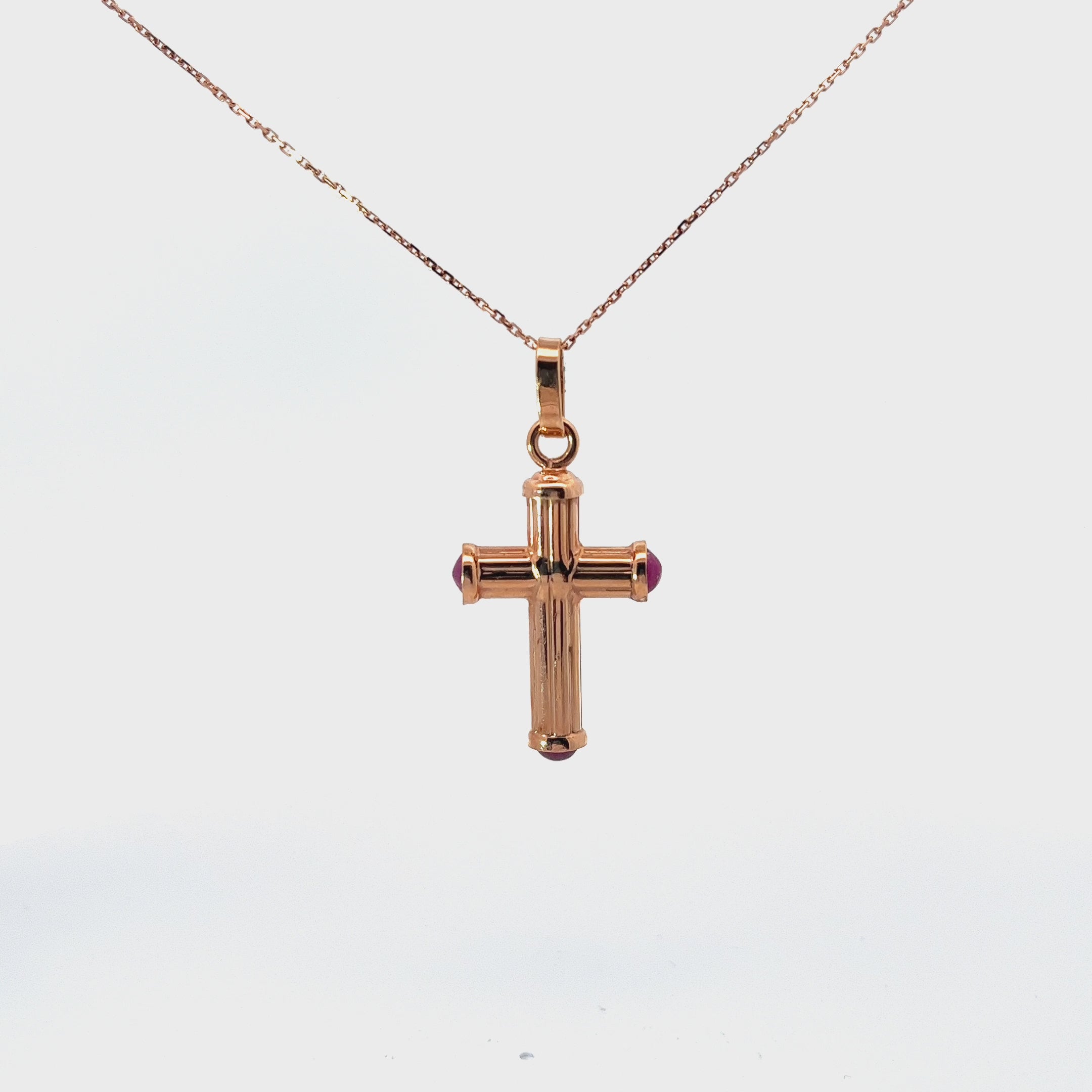 14k Rose Gold Cabochon Cut  Ruby Cross Necklace