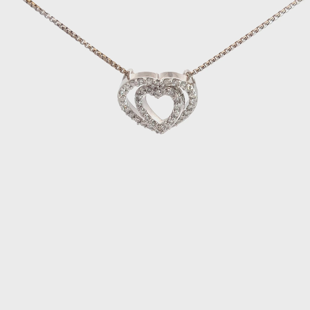 14k White Gold .50ct F VS2 Round Diamond Double Heart Necklace