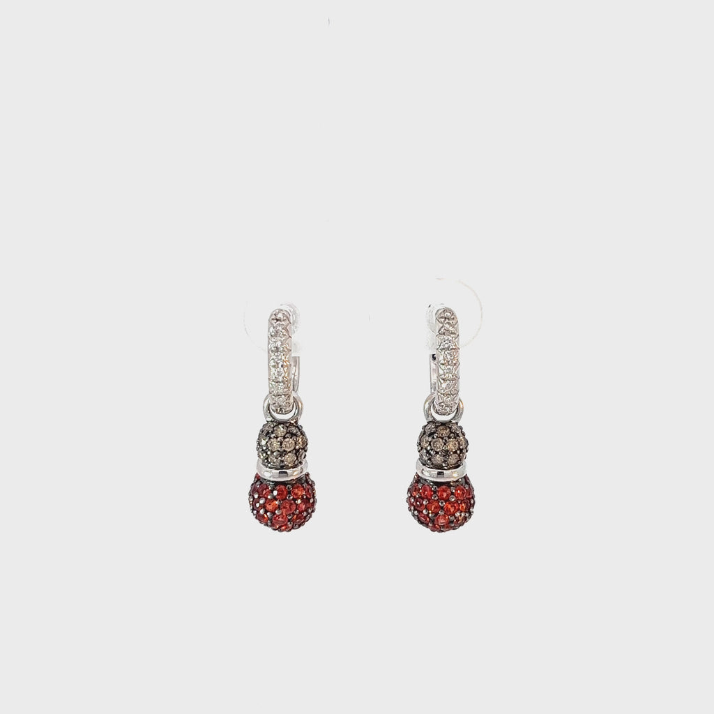 14k White Gold  Chocolate Diamond, Orange Sapphire and Round Diamond Total Weight .50ct Earrings