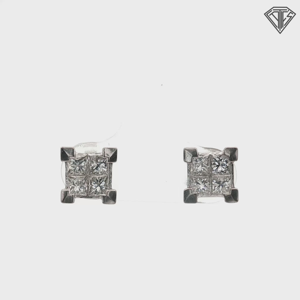 14k White Gold 1.00ct SI1 Princess Cut Invisible Set Stud Earrings