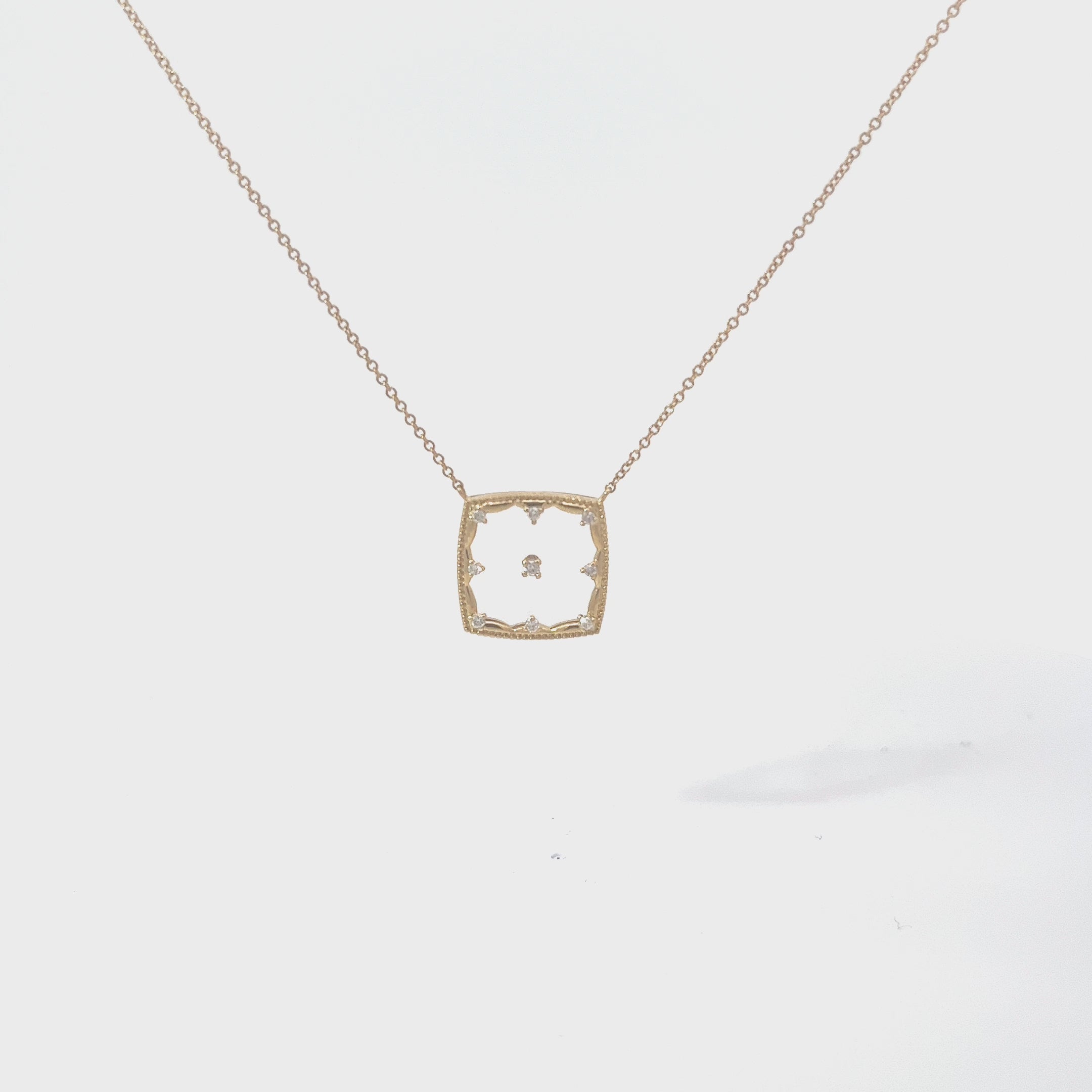 14k Yellow Gold  .10ct G SI1 Round Diamond  Square Necklace