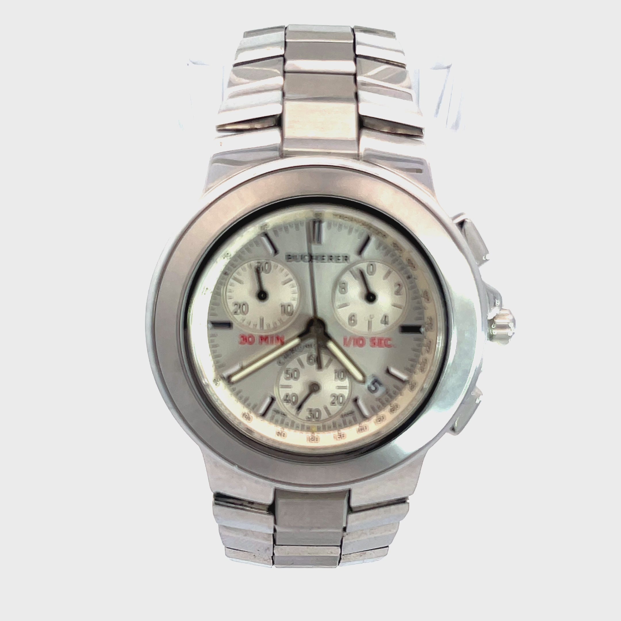 Rare Bucherer Capolago Chronograph Stainless Steel Case 38mm Quartz Movement Pre Owned Watch