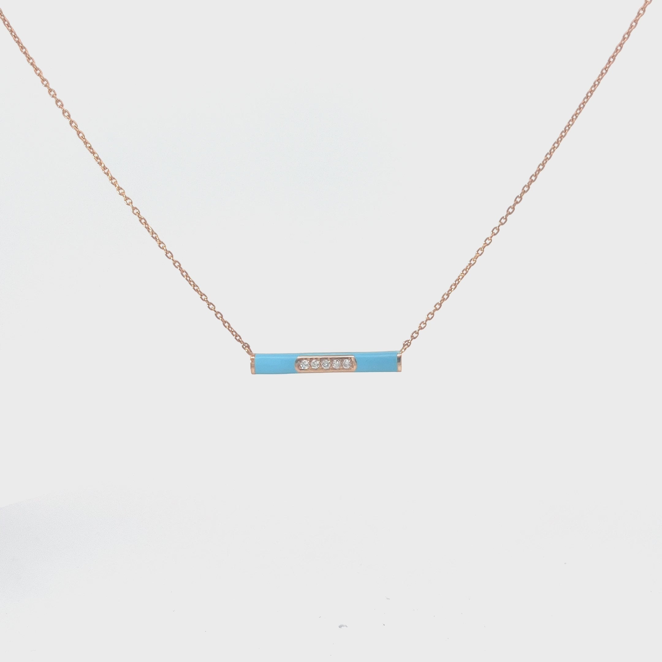 14k Rose Gold .07ct G SI1 Round Diamond and Turquoise Enamel Necklace