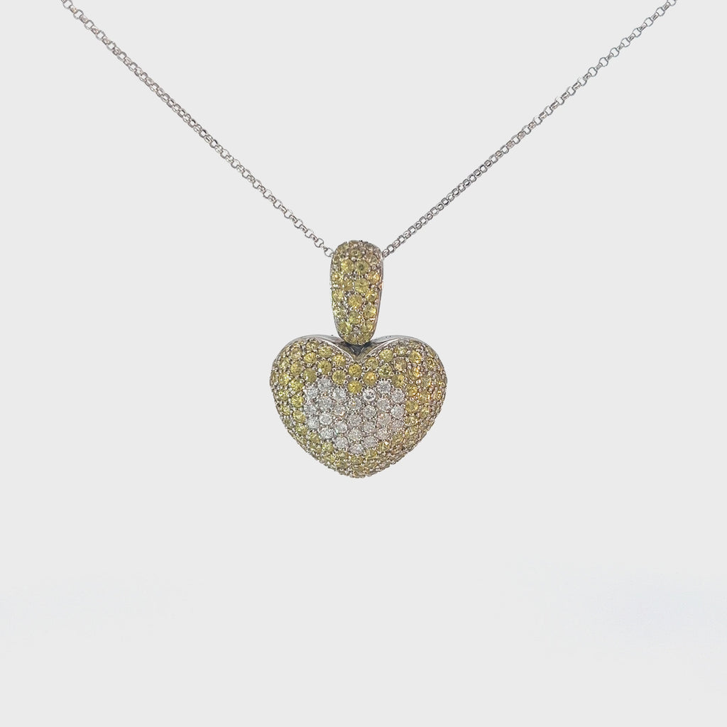 14k White Gold 2.00ct Yellow Sapphire and .50ct G SI1 Round Diamond Heart Necklace