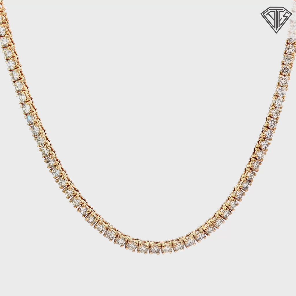 14k Yellow Gold 11.75ct F SI1/ VS2 Round Diamond Tennis Necklace 18"inch