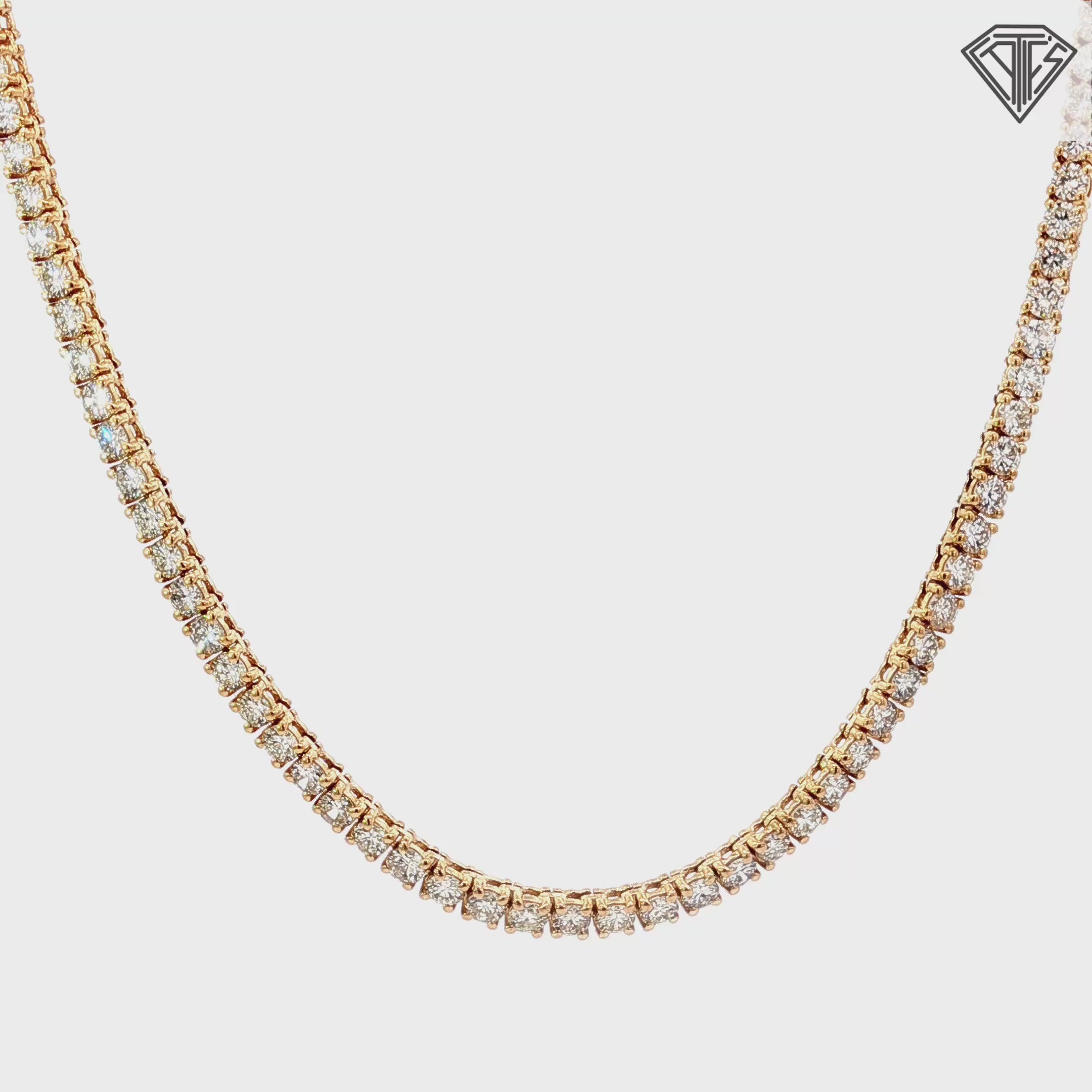 14k Yellow Gold 11.75ct F SI1/ VS2 Round Diamond Tennis Necklace 18"inch