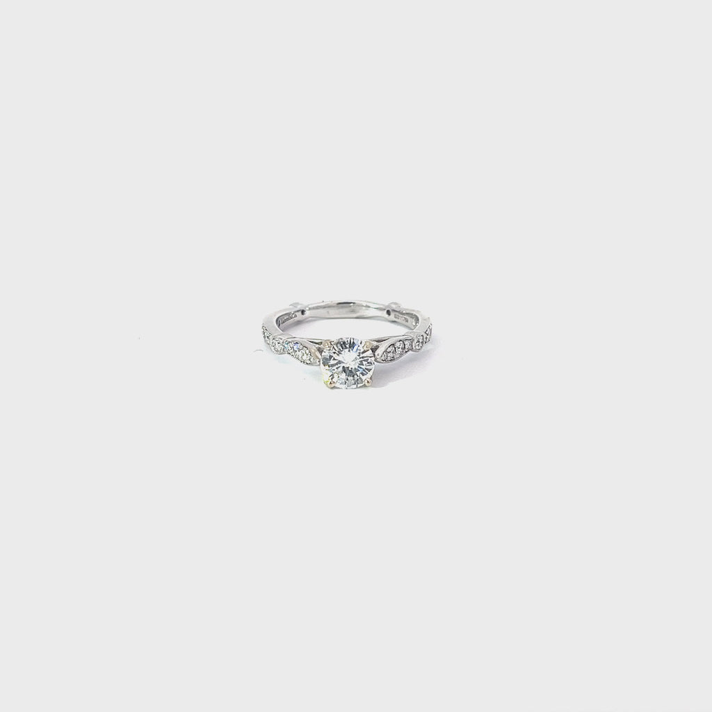14k white gold .75ct F SI1 Round center stone Diamond and .25ct round along the band engagement ring
