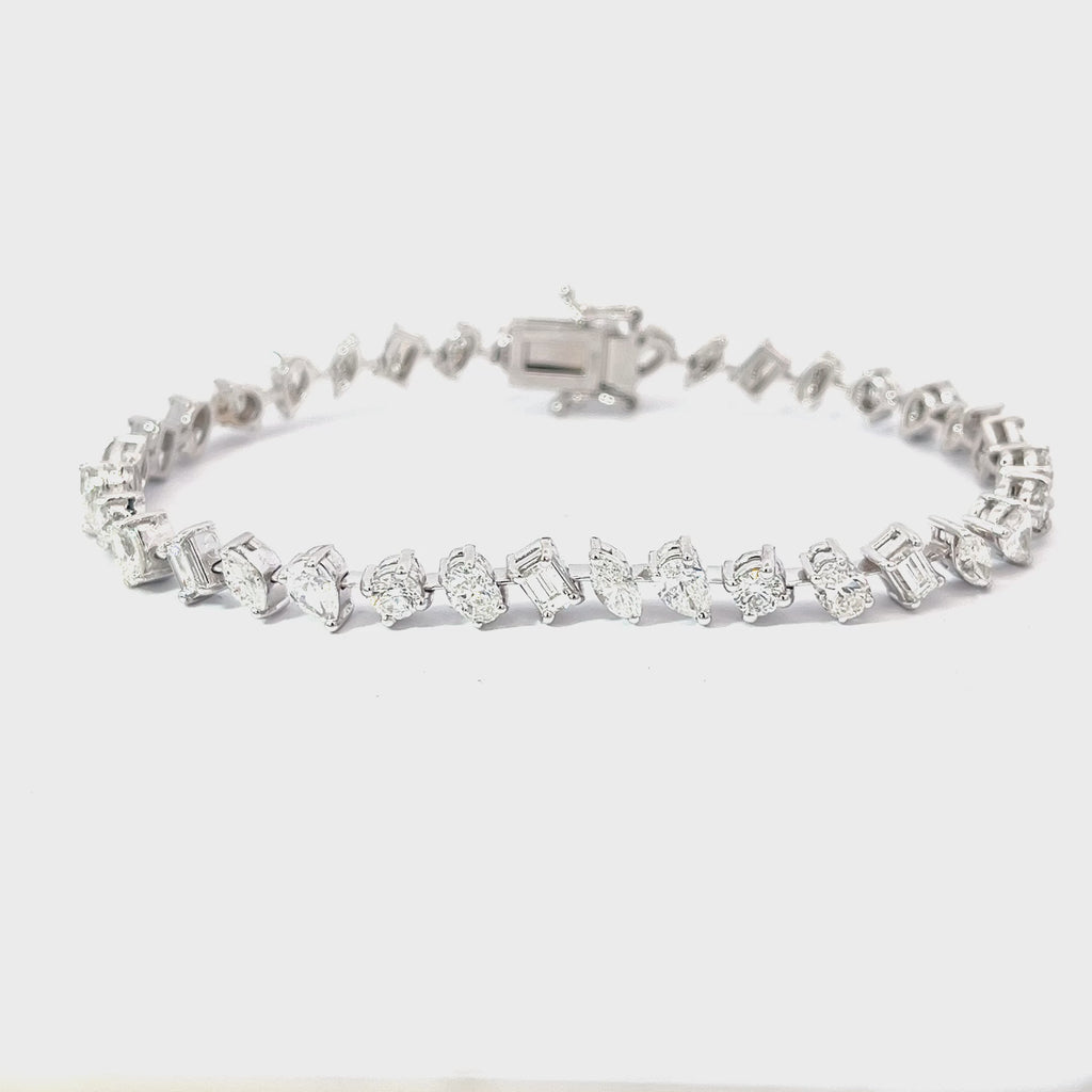 14k White Gold 7.32 F VS2 Round, Oval, Emerald, Marquise and Pear Shaped Diamond Bracelet