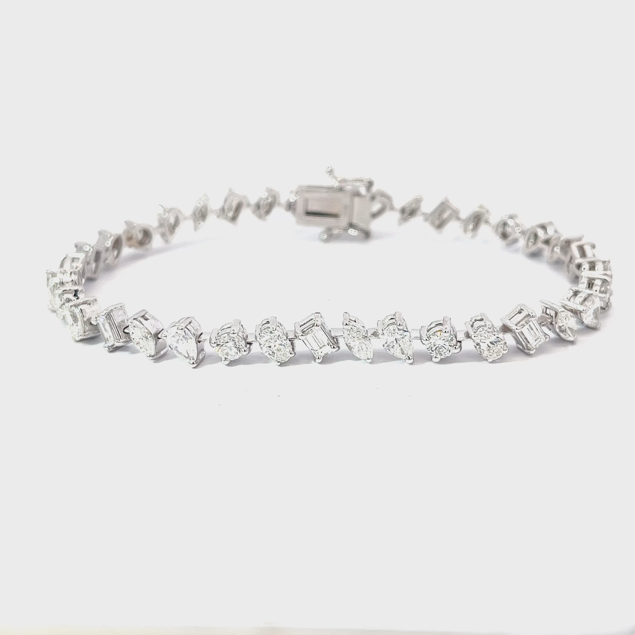 14k White Gold 7.32 F VS2 Round, Oval, Emerald, Marquise and Pear Shaped Diamond Bracelet