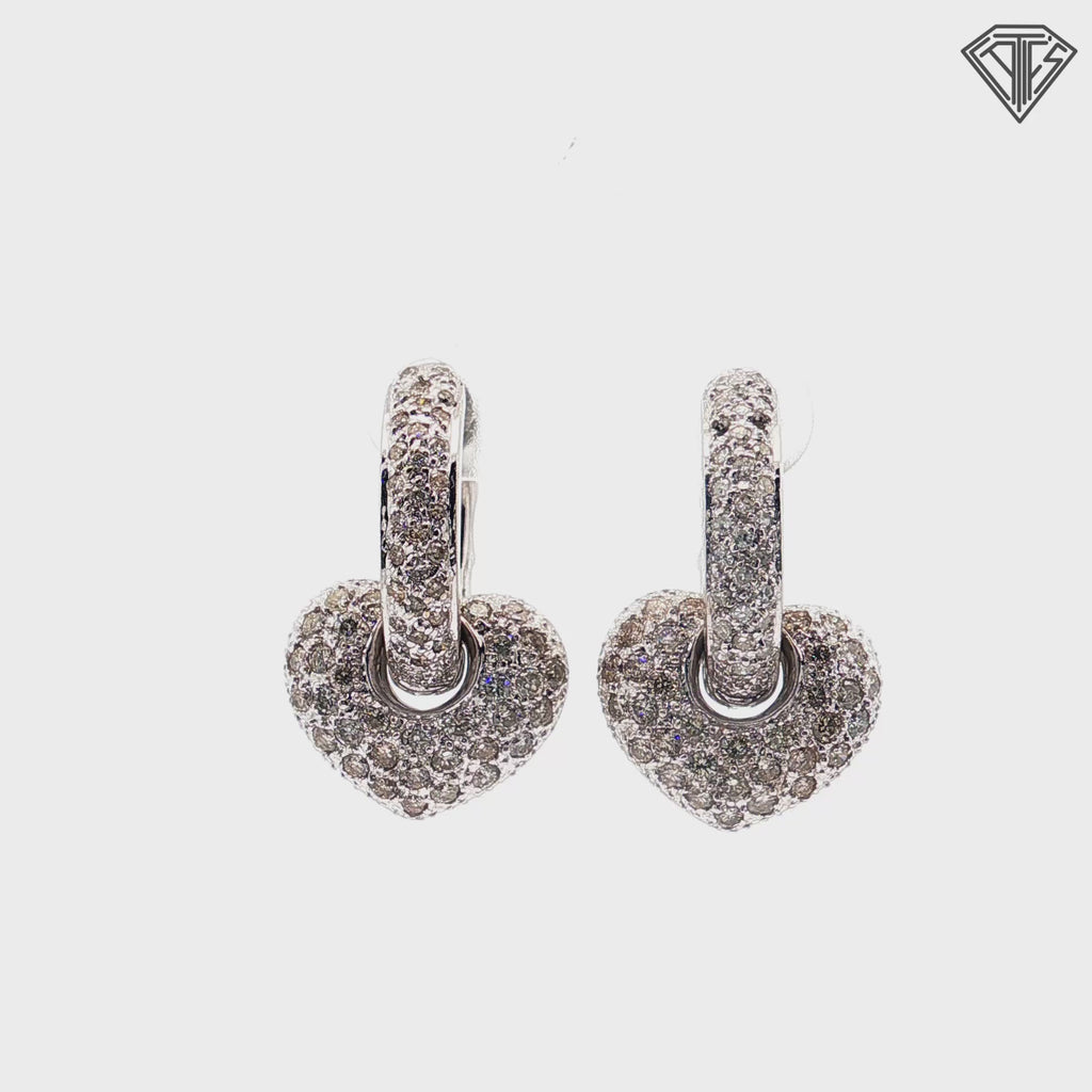 14k White Gold 1.50ct H VS2 Round Diamond Huggies/ Puffed Heart Charm Earrings