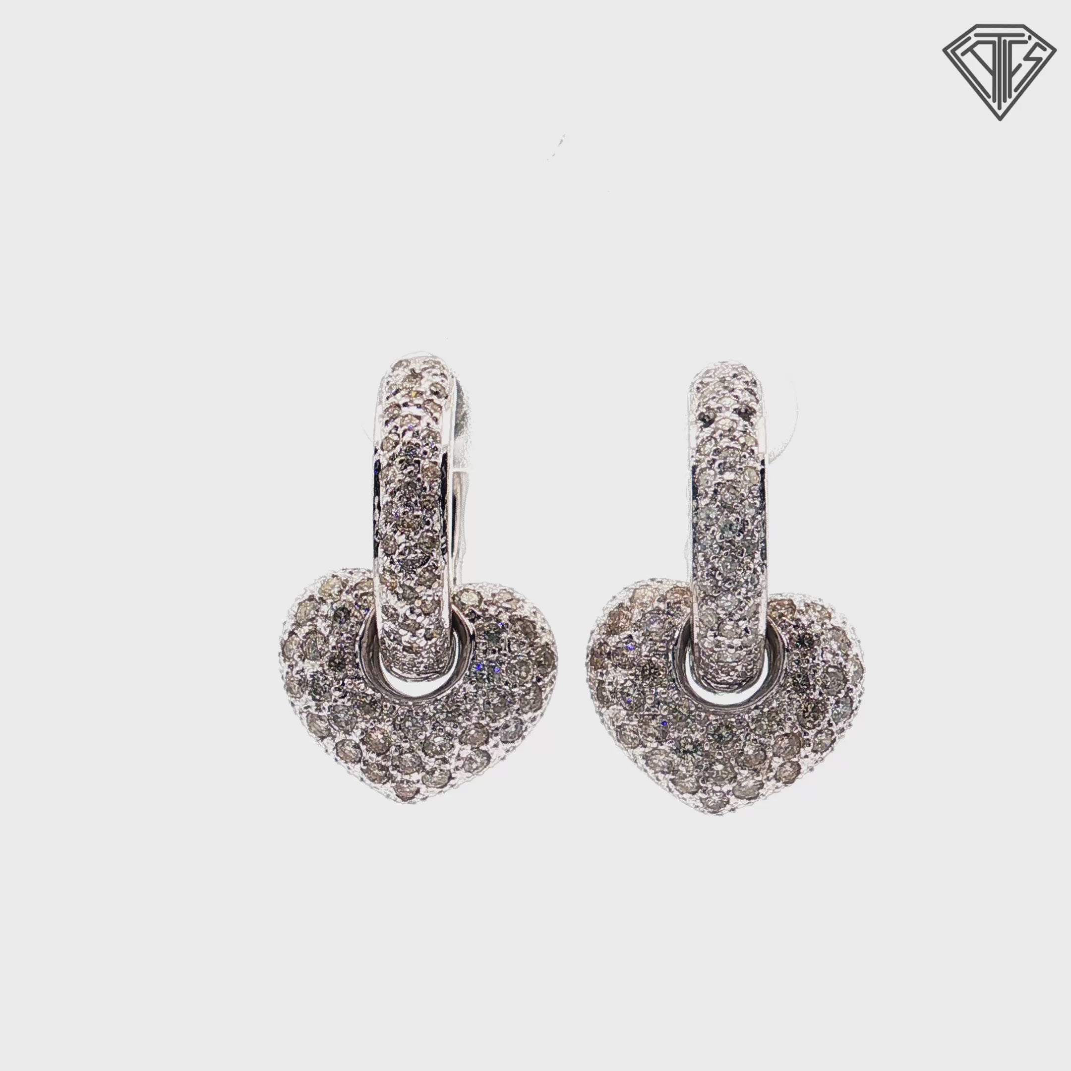 14k White Gold 1.50ct H VS2 Round Diamond Huggies/ Puffed Heart Charm Earrings