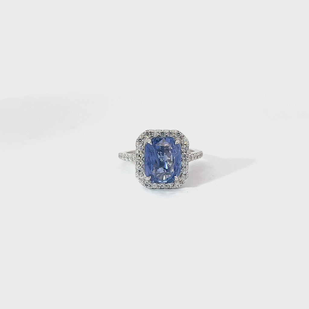 14k White Gold 4.59ct Octagonal Shape Natural Sapphire No Heat Sri Lanka and .58ct G VS2 Round Diamond Ring GIA# 6234363604