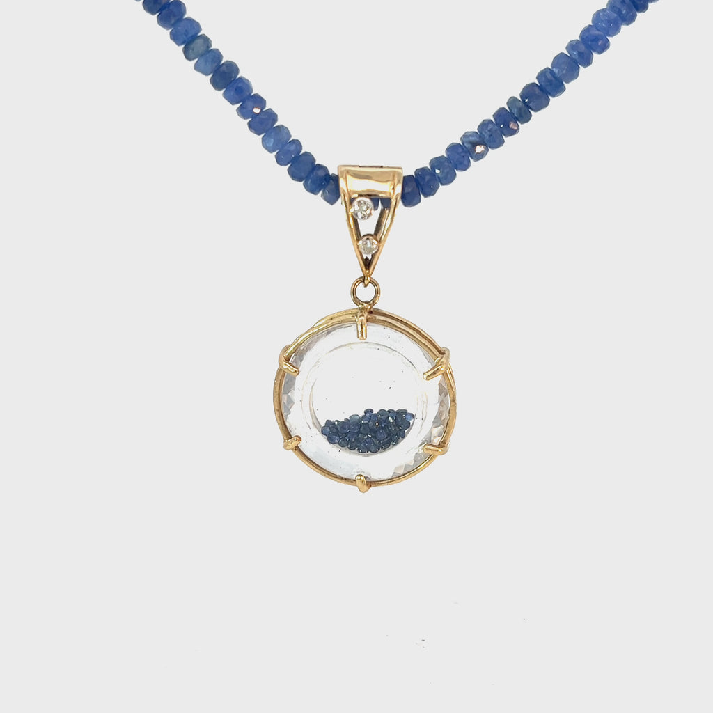 14KY BLUE SAPPHIRE BEAD WITH SAPPHIRE PORTRAIT NECKLACE