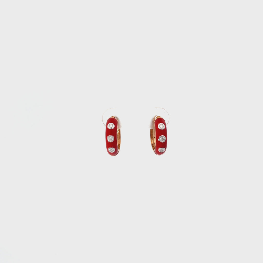 14k Rose Gold 1.00ct G VS2 Round Diamond and Red Enamel Hoop Earrings