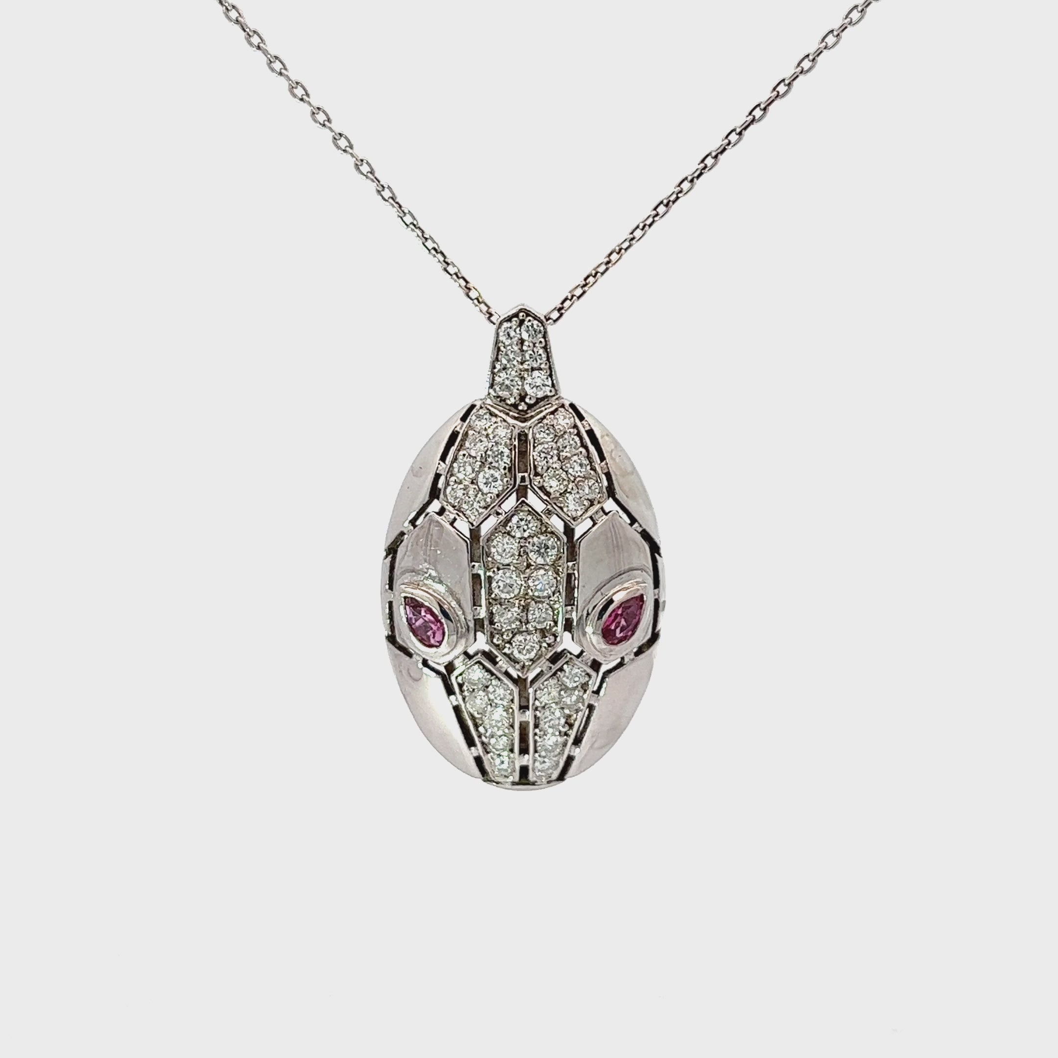 18k White Gold .60ct G VS2 Round Diamond and Ruby Snake Necklace