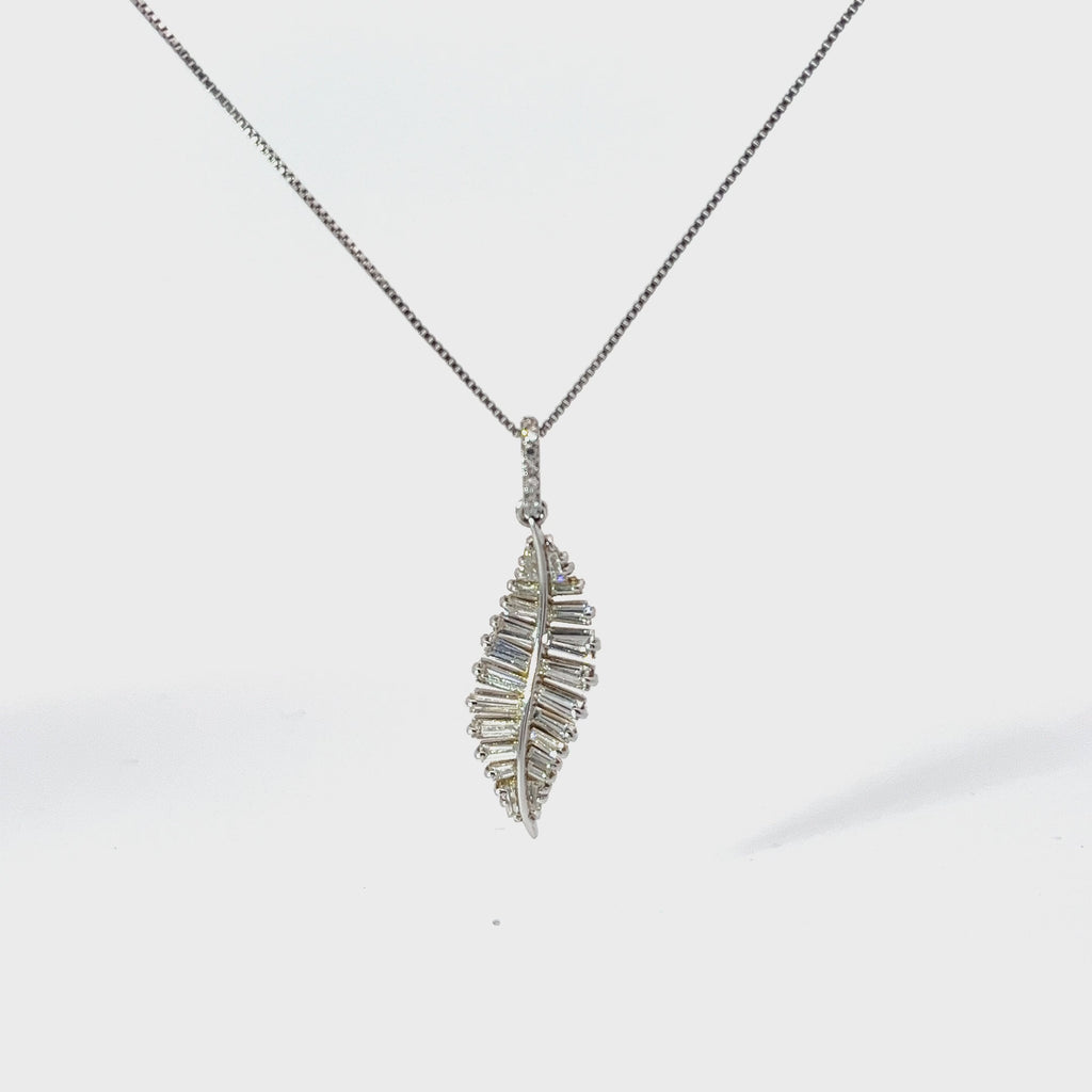 18k White Gold 1.84ct F VS2 Baguette Diamond Feather Necklace 20"inch
