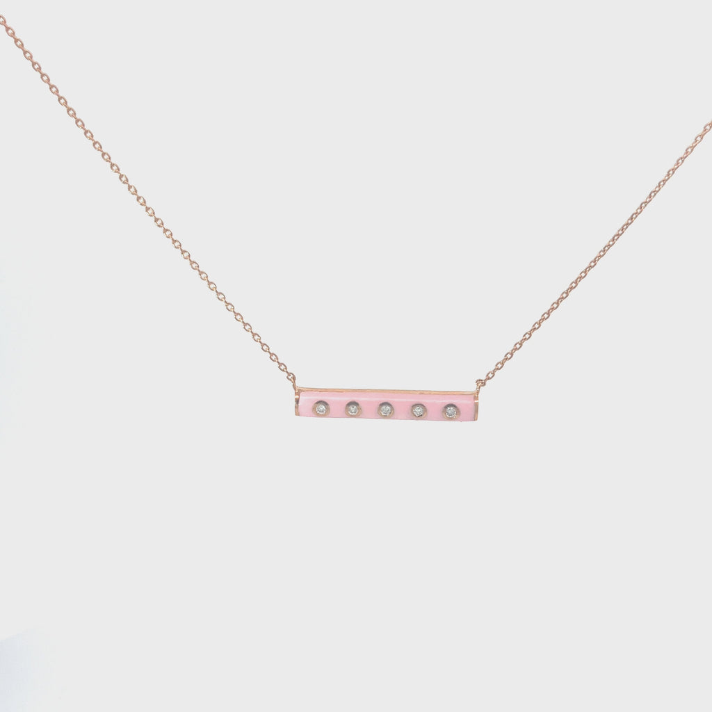 14k Rose Gold .07ct G SI1 Round Diamond and Pink Enamel Necklace