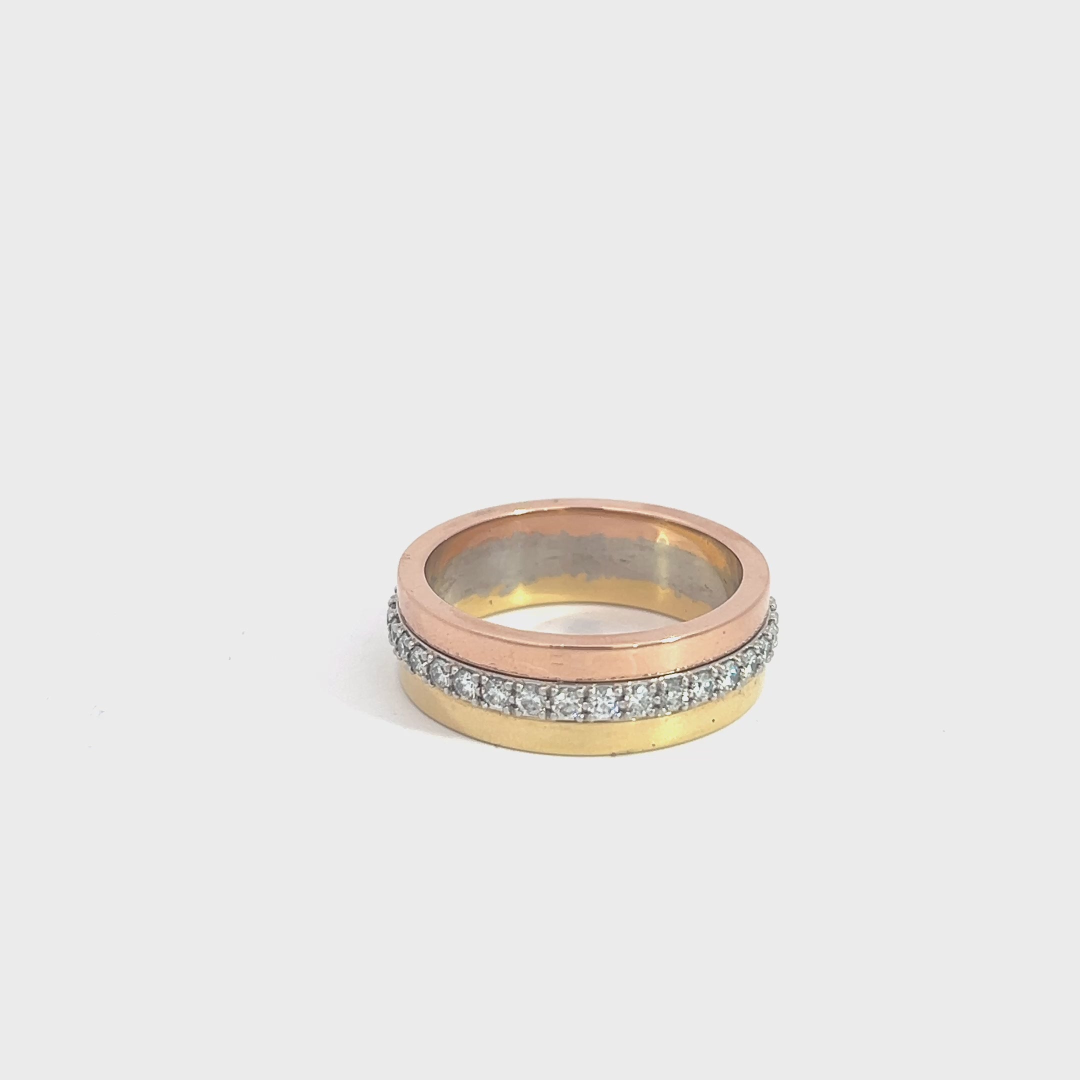 18k Tri-color and Platinum 2.00ct F VS2 Round Diamond Eternity Ring 8mm 19.4 Gram Size 12 1/2
