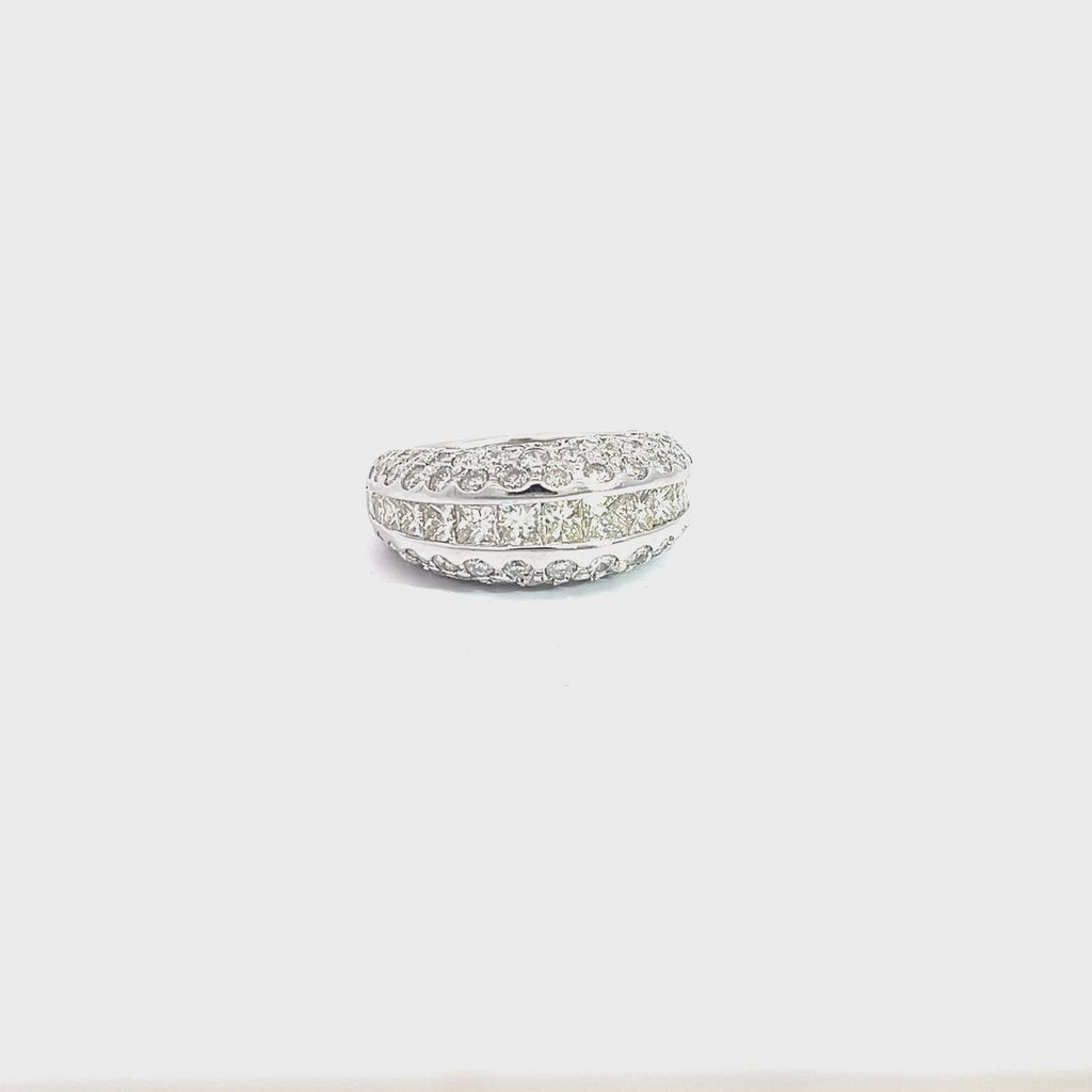 14K White Gold 1.12ct H VS2 Princess Cut Channel Set /2.00ct G VS2 Round Diamond Pave  Domed Ring