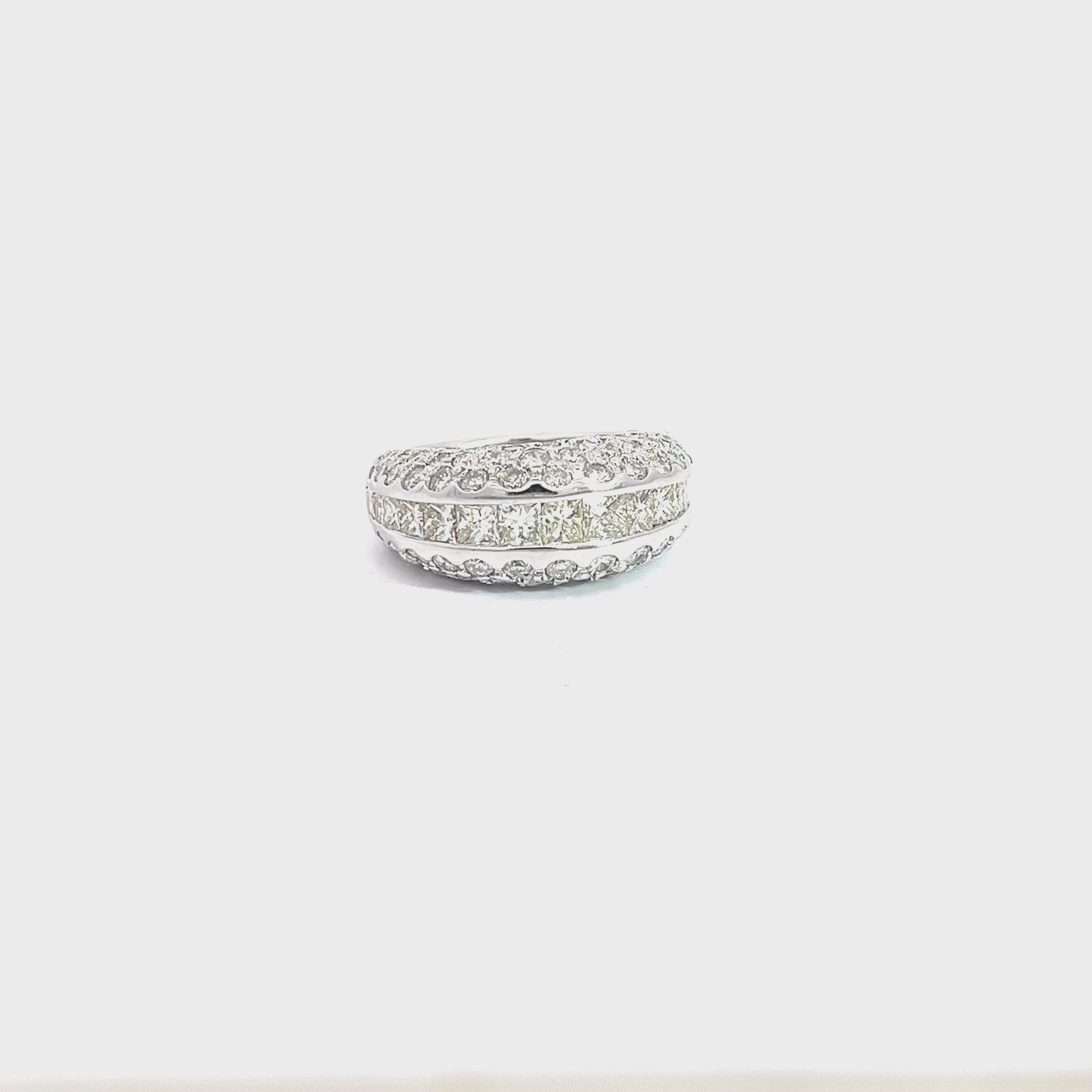 14K White Gold 1.12ct H VS2 Princess Cut Channel Set /2.00ct G VS2 Round Diamond Pave  Domed Ring
