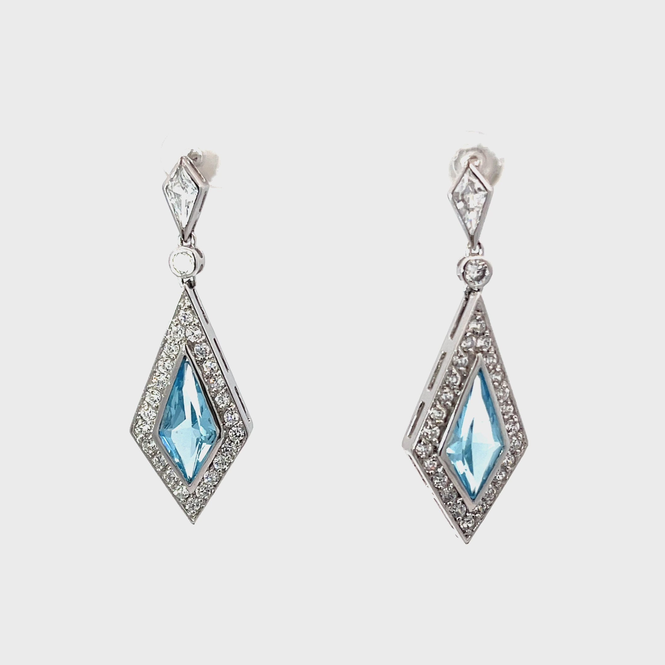 Ladies vintage 14k White Gold Aquamarine and Diamond earrings