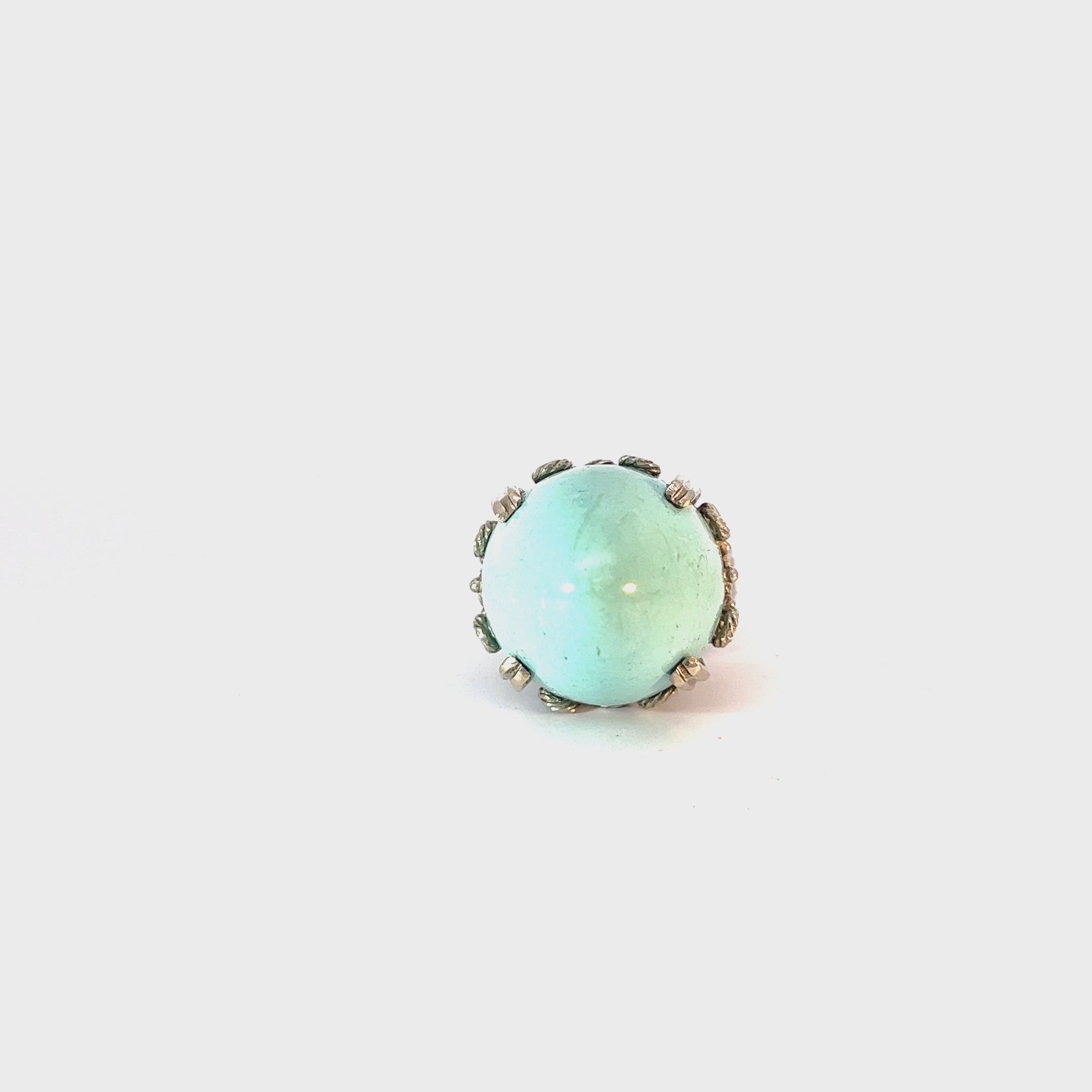 14k White Gold 38.19ct Cabochon Turquoise Sleeping Beauty Ring Size 6.5