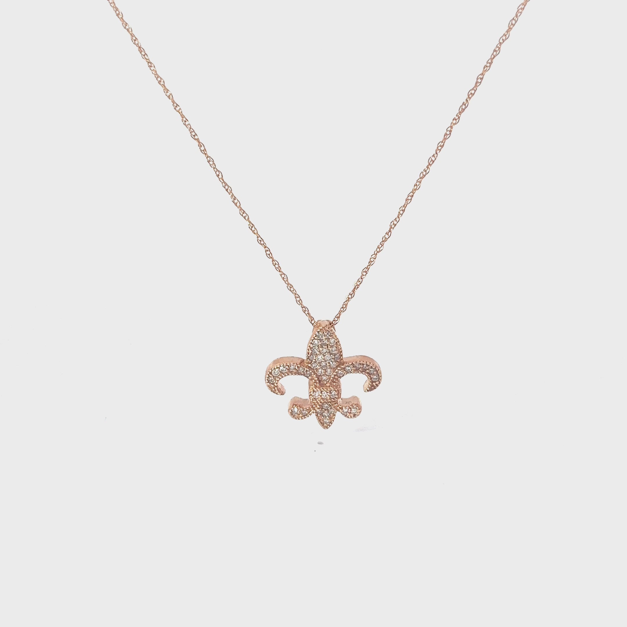 14k Rose Gold .25ct H SI1 Round Diamond Fleur De Lis  Necklace