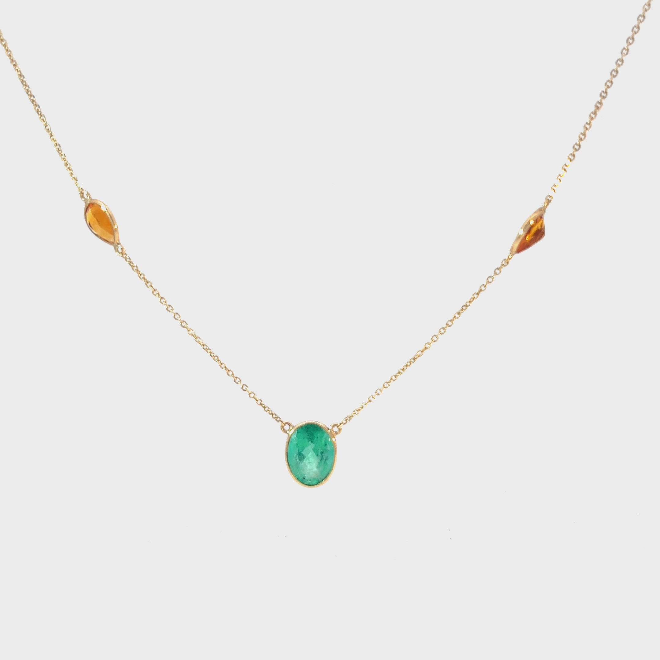 14KY 2CT OVAL COLOMBIAN EMERALD /3.70CT PEAR SHAPE CITRINE NECKLACE