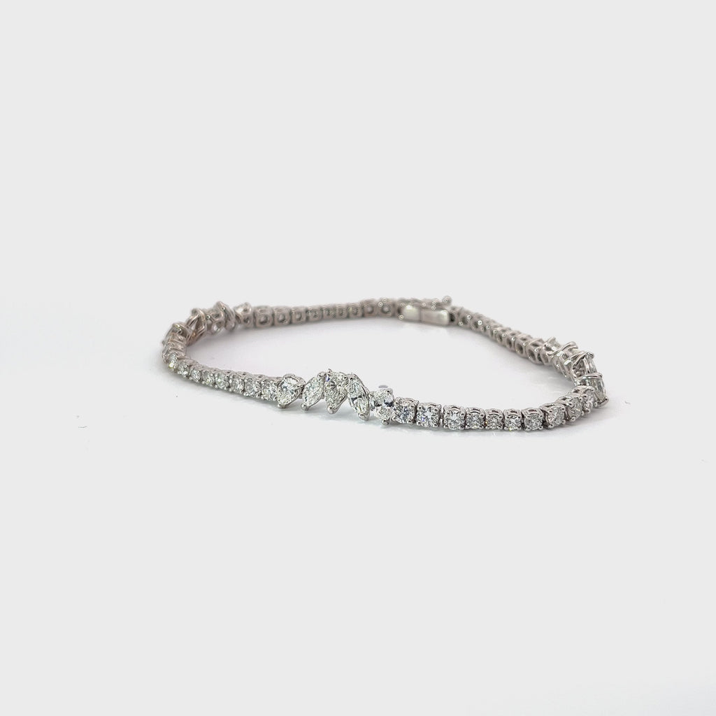 18K White Gold 6.85ct G VS2 Pear Shape, Marquise Shape and Round  Diamond Tennis Bracelet