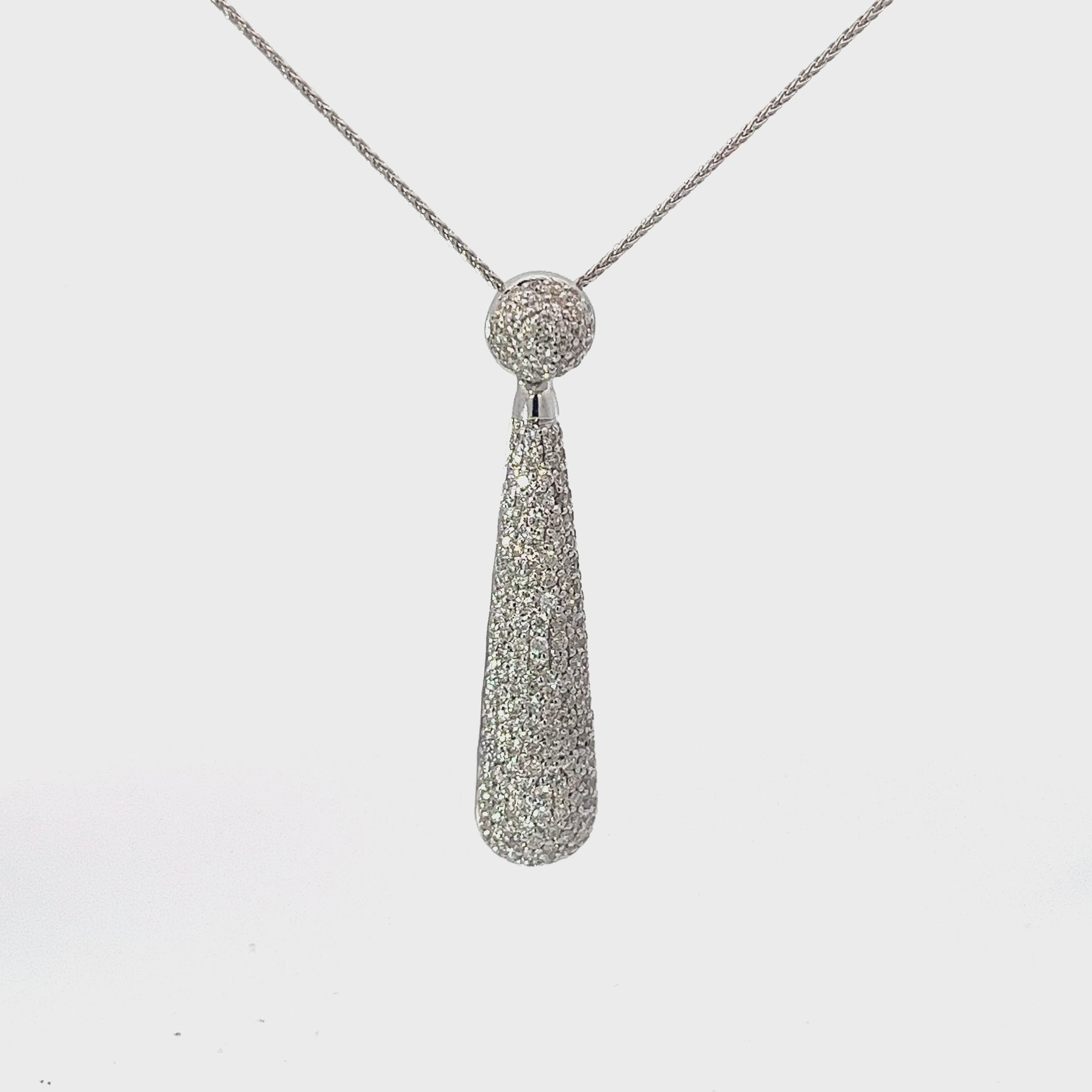 14k White Gold 2.00ct G VS2 Diamond Pave Drop Pendant 2" inch Long and 16" inch Chain