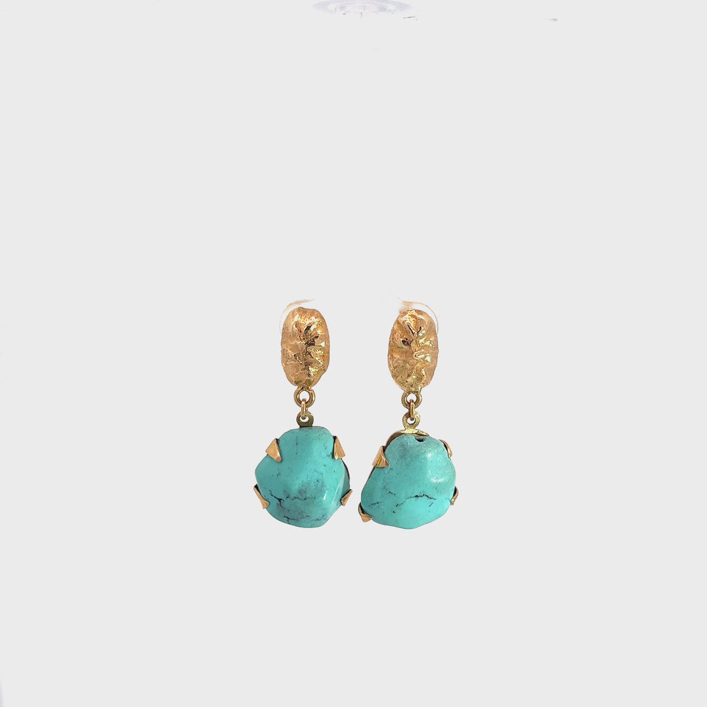 14k Yellow Gold Turquoise Dangle Vintage Earrings