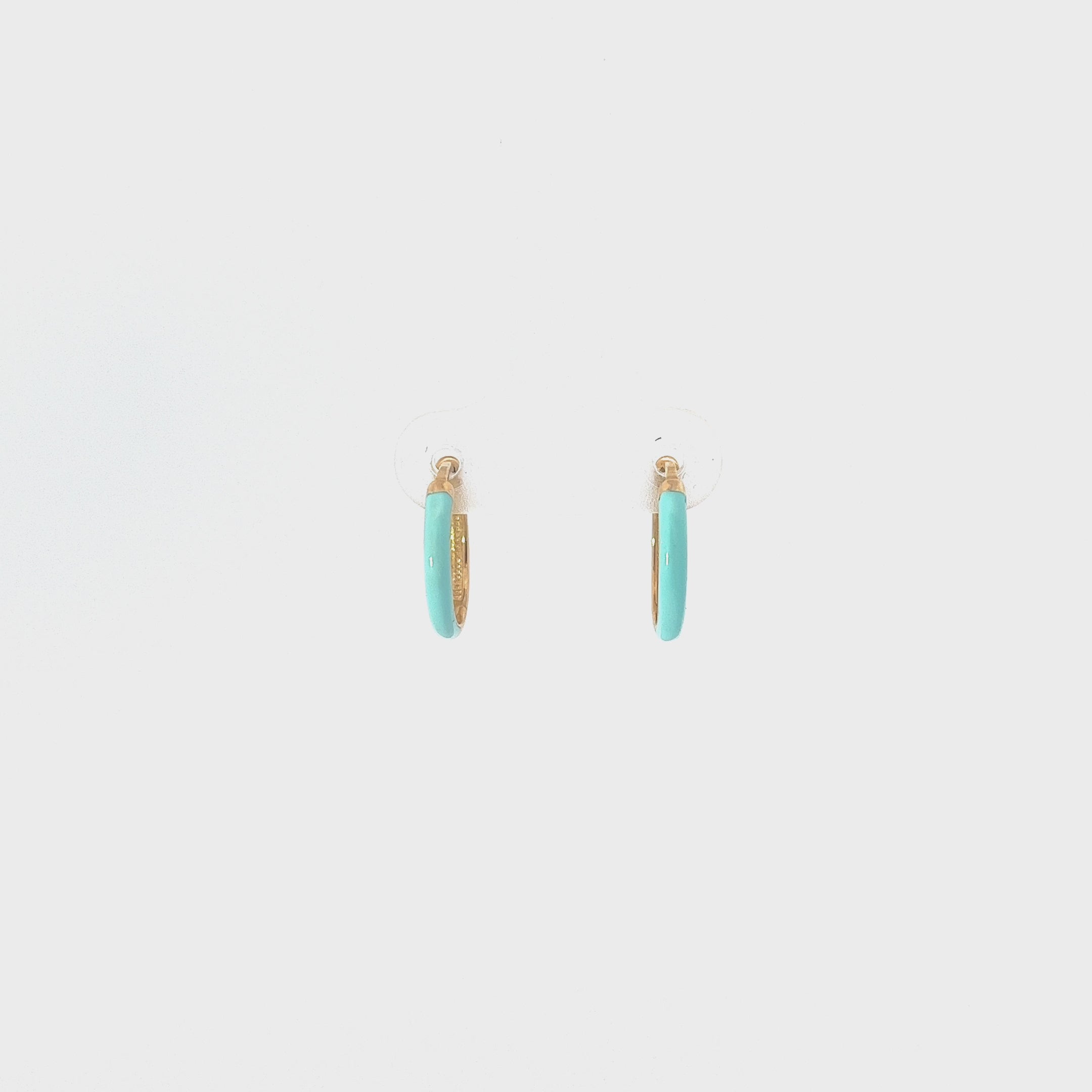 14k Yellow Gold Turquoise Enamel Hoop Earrings