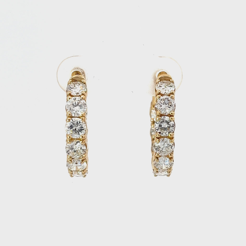 14k Yellow Gold 4.12ct G VS2 Round Diamond Hoop Earrings