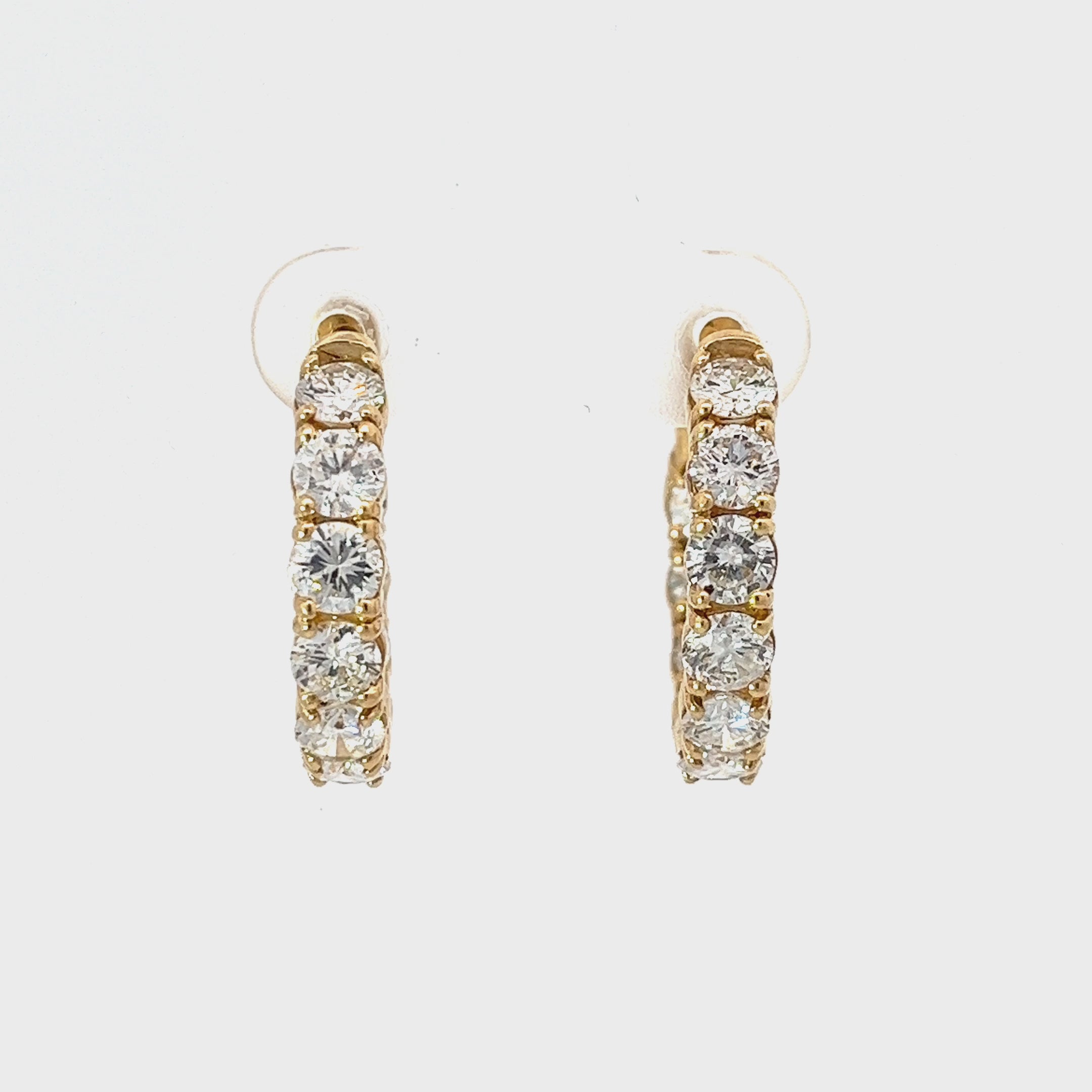 14k Yellow Gold 4.12ct G VS2 Round Diamond Hoop Earrings