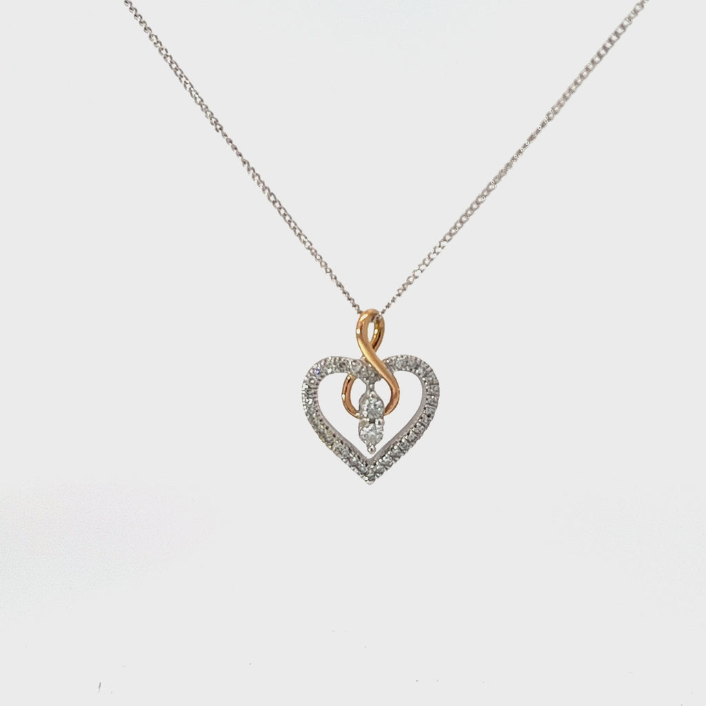 14K TWO TONE COLOR .25CT H SI1  ROUND DIAMOND HEART PENDANT