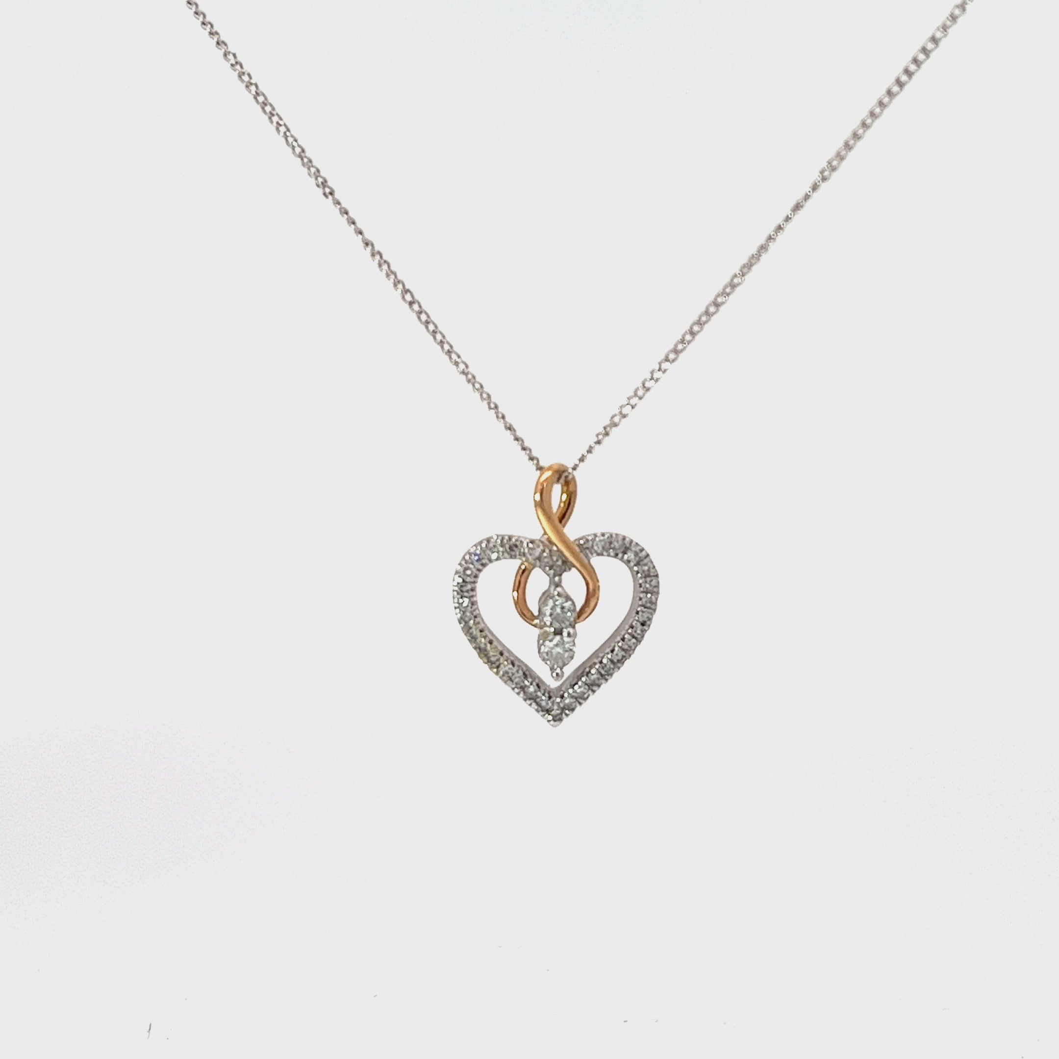 14K TWO TONE COLOR .25CT H SI1  ROUND DIAMOND HEART PENDANT