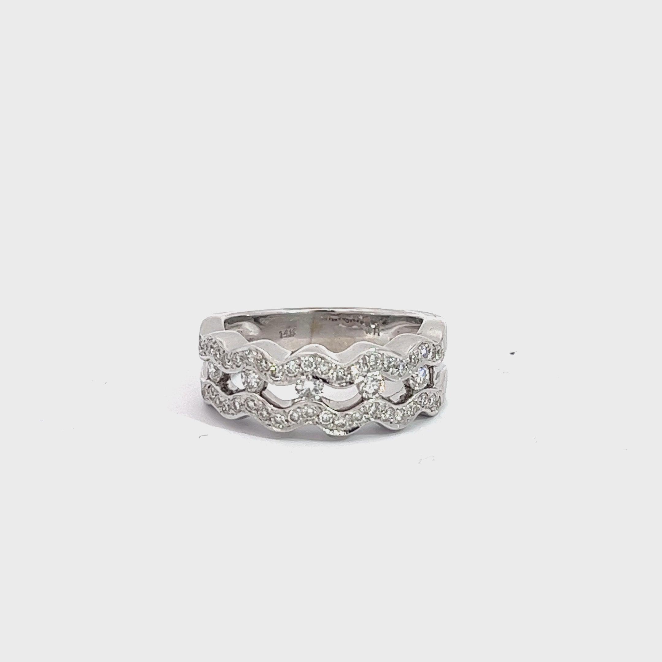 14k White Gold .65ct G SI1 Diamond Wave Ring