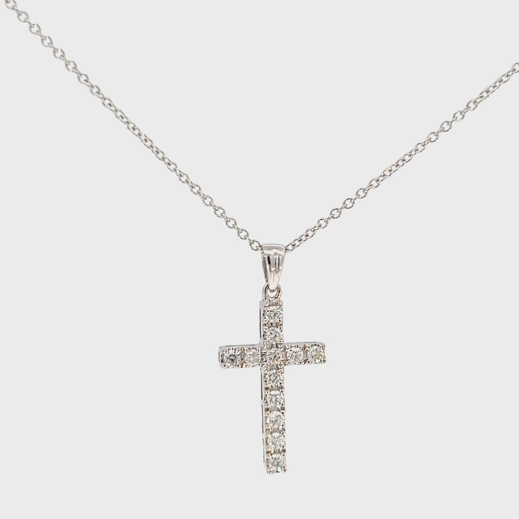 18k White Gold .35ct G VS2 Round Diamond Cross Pendant / 14k White Gold Chain