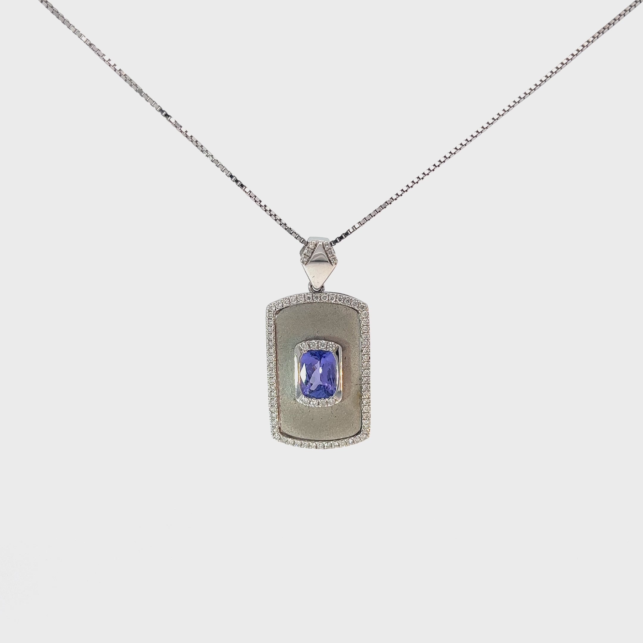 14k White Gold 2.00ct Radiant Tanzanite and .40ct G VS2 Round Diamond Necklace