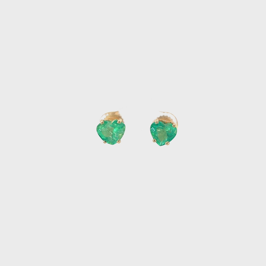 14k Yellow Gold 3.42ct Emerald Heart Stud Earrings