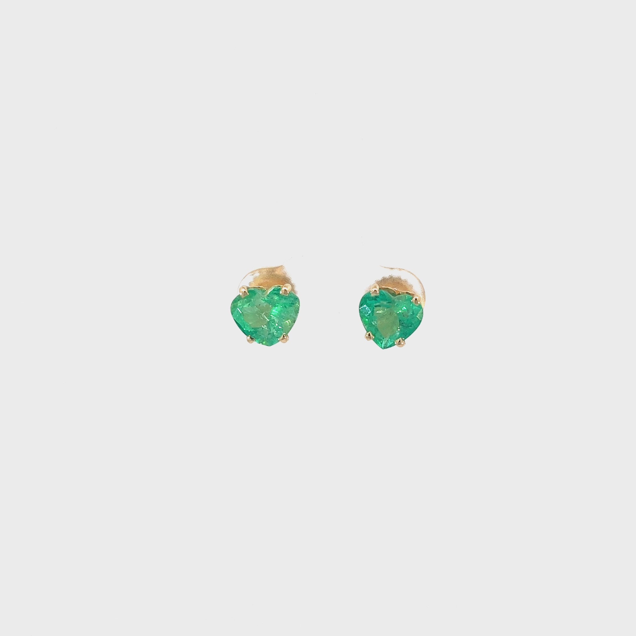 14k Yellow Gold 3.42ct Emerald Heart Stud Earrings