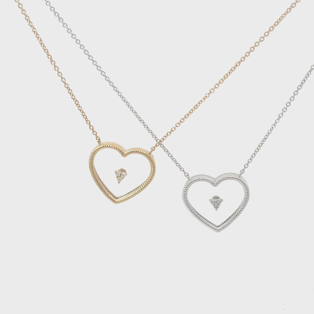 14k Yellow or White Gold .03ct G VS2  Round Diamond Heart Necklace