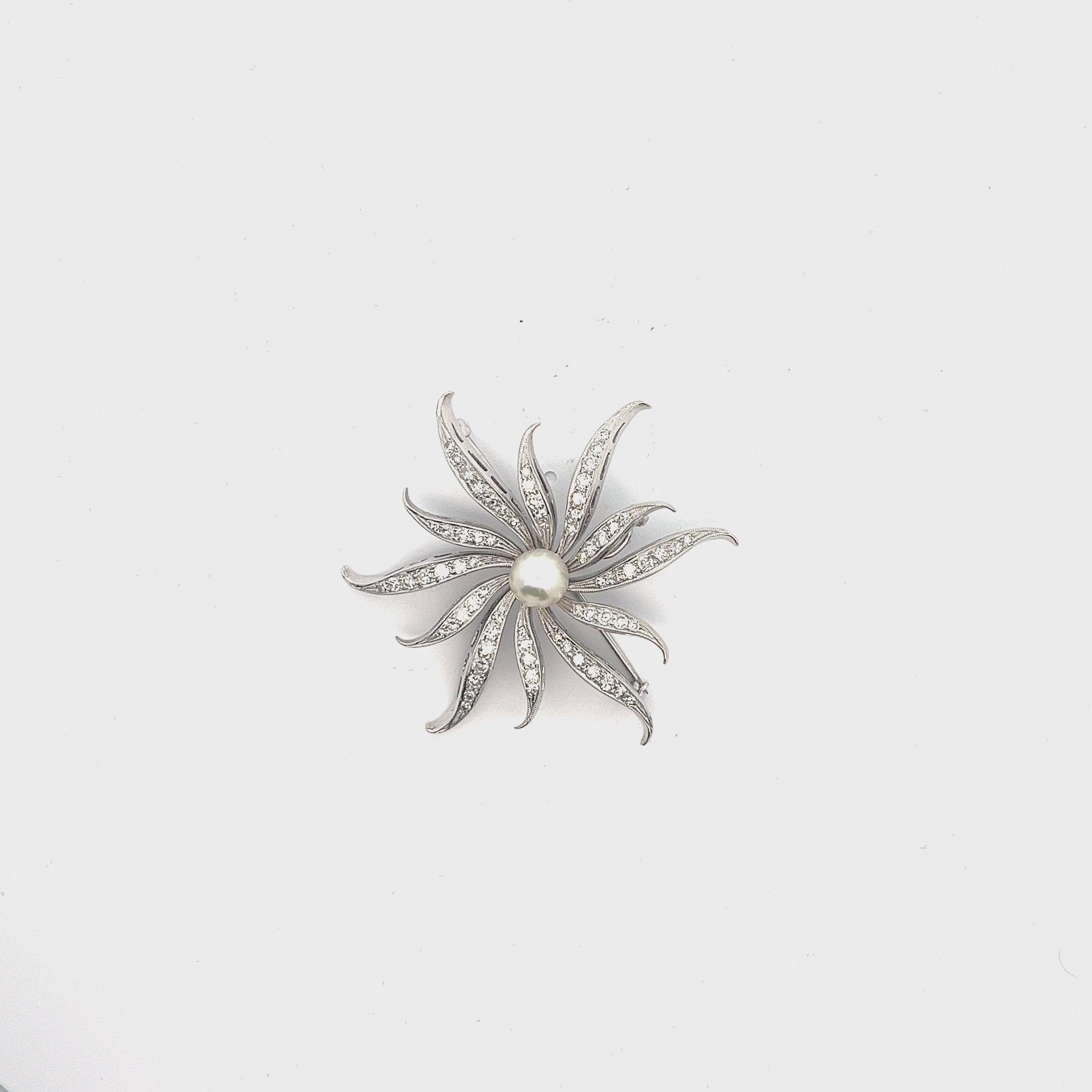 14k White Gold 1ct F VS2 Round Diamond and Vintage One Fresh Water White Pearl Brooch/Pin and Pendant
