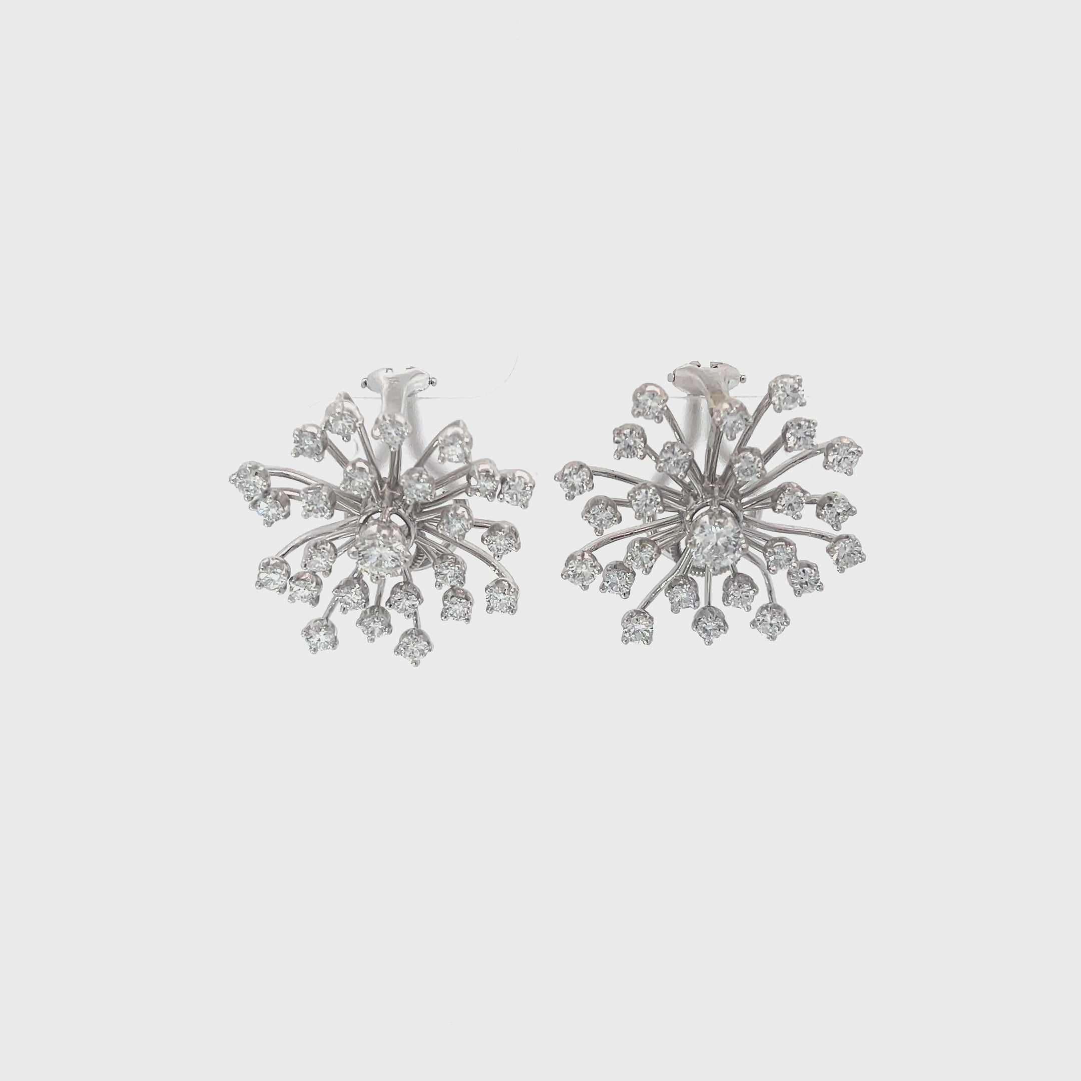 Platinum 2.50ct E VS2 Round Vintage Starburst Diamond Clip Earring