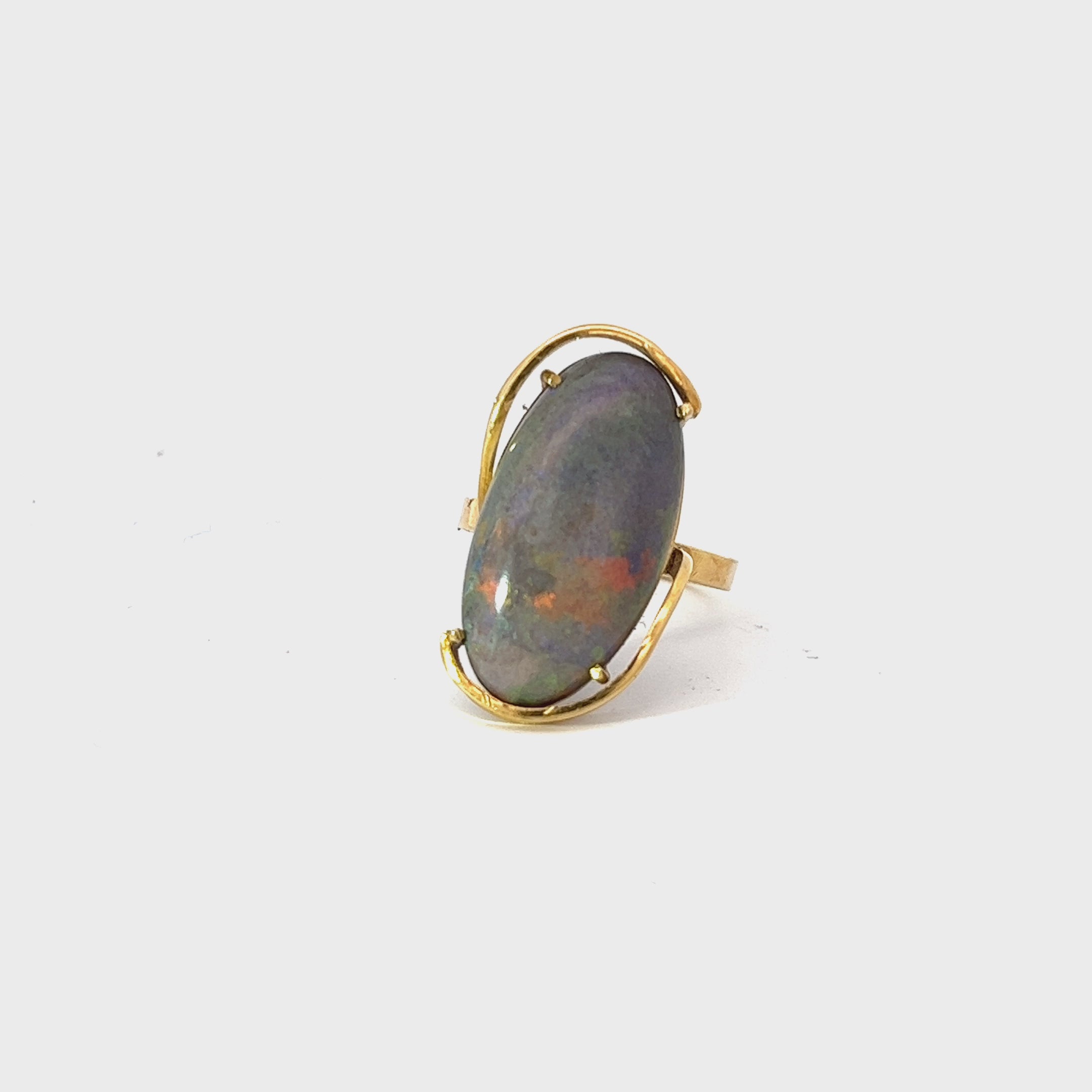 18k Yellow Gold 10.00ct Oval Black Opal Ring