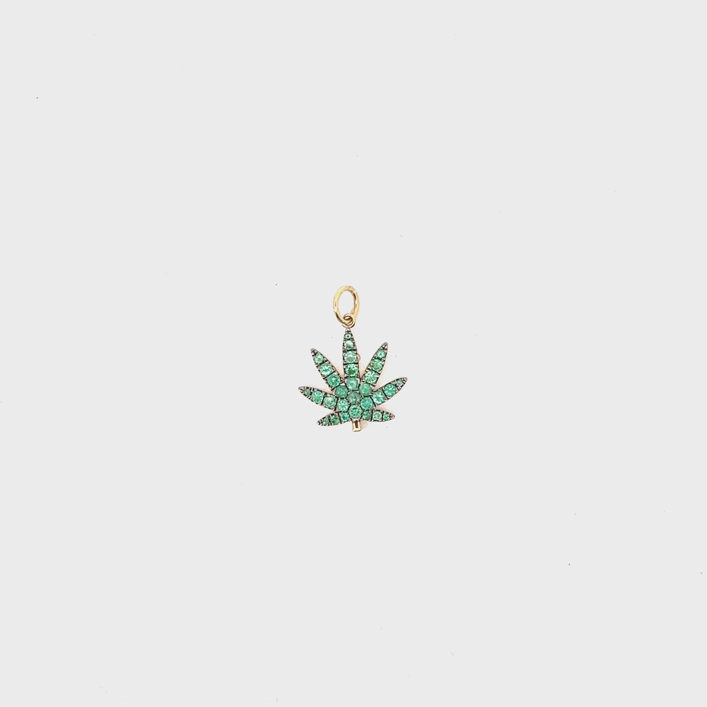14k Yellow Gold .64ct Round Emerald Leaf Pendant
