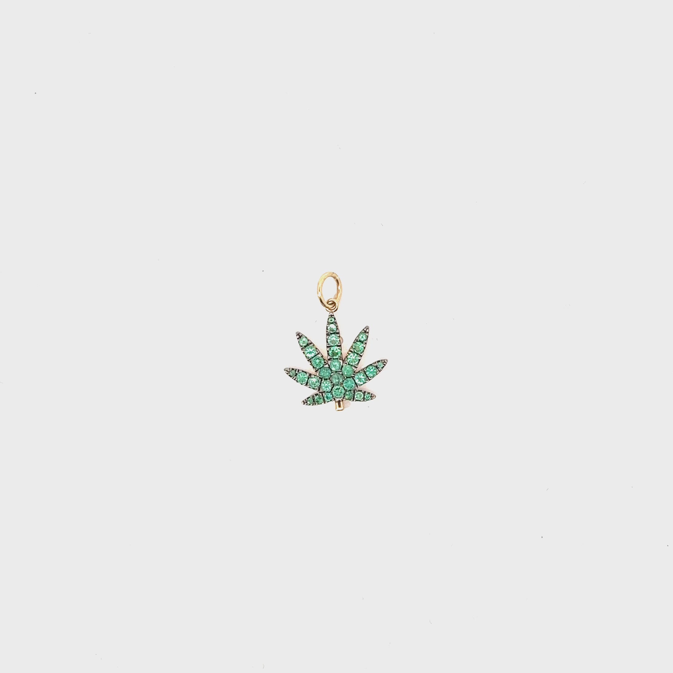 14k Yellow Gold .64ct Round Emerald Leaf Pendant