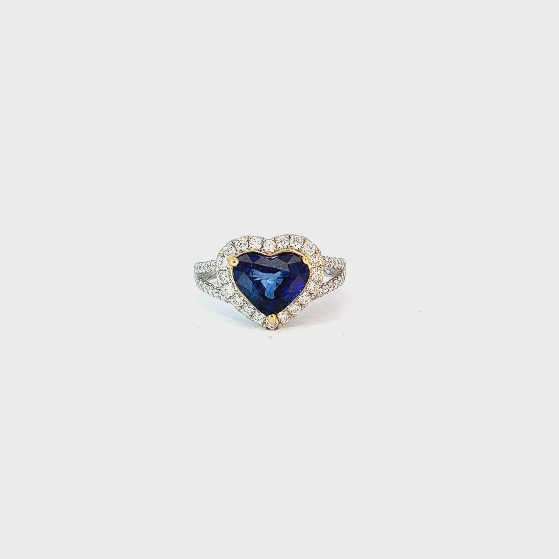 Ladies 18K TWO TONED Diamond &  HEART SHAPED Sapphire and diamond Ring